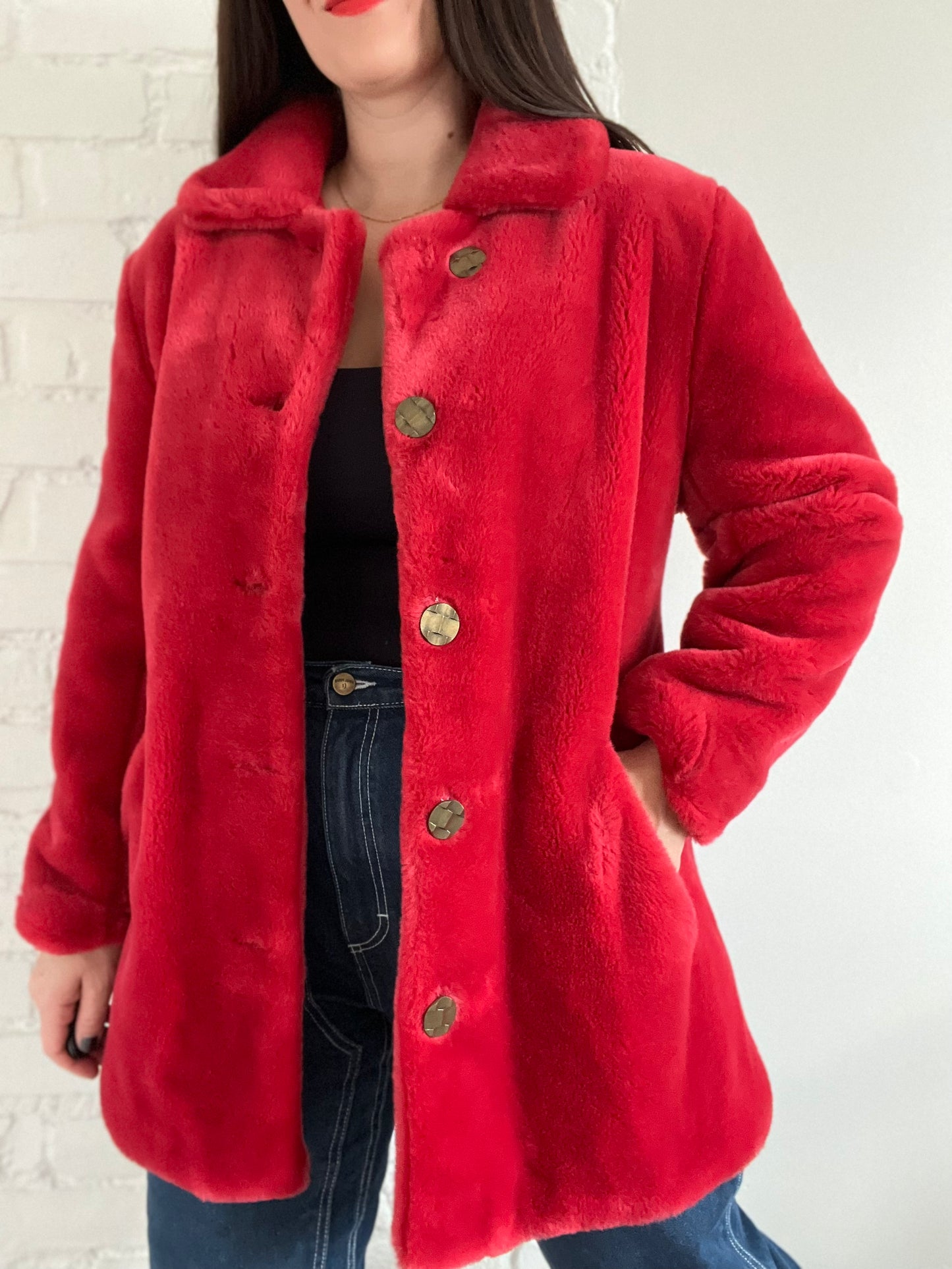 Faux Fur Cherry Red Jacket - M/L
