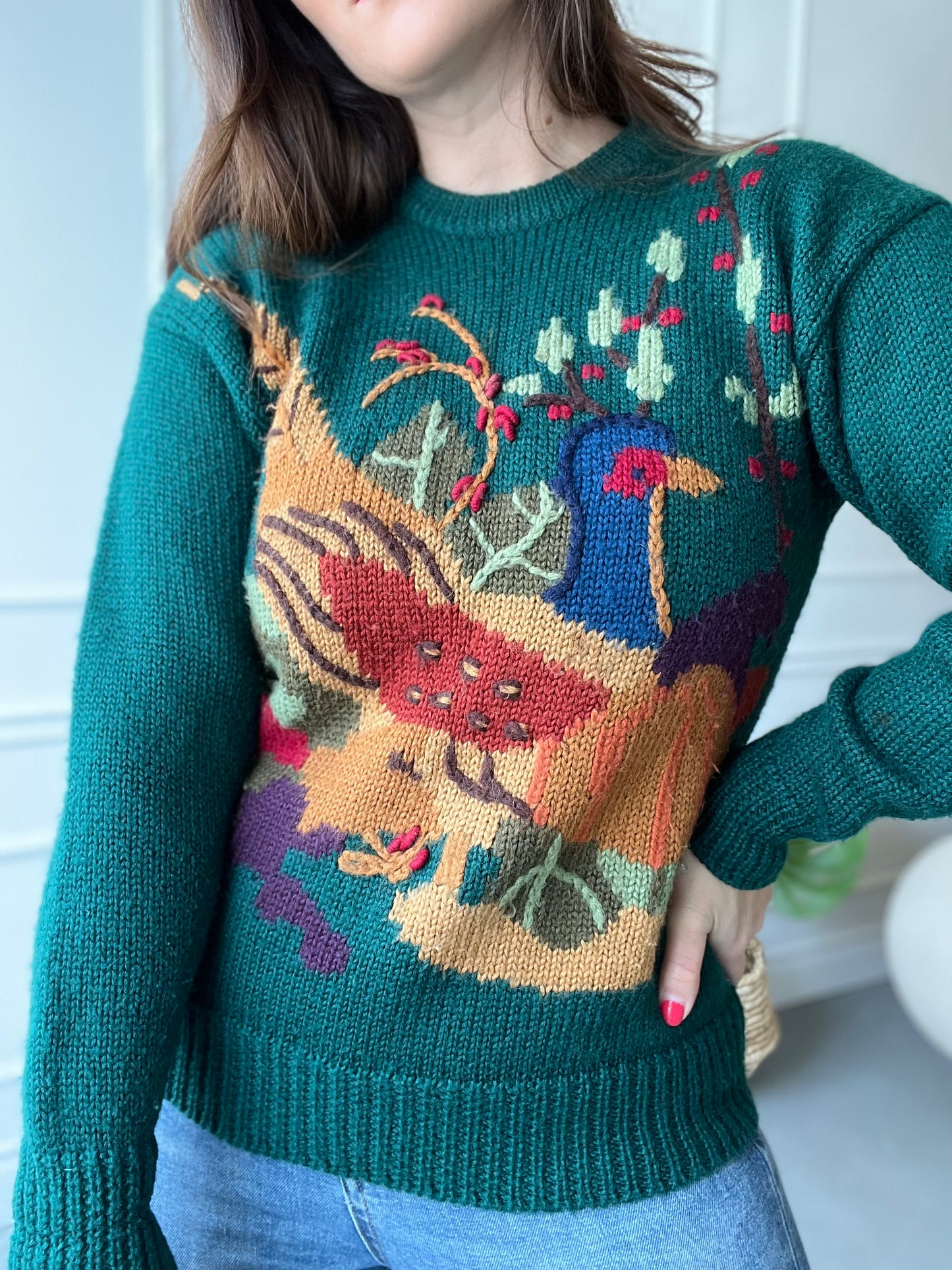 Hand Knit Turkey Sweater - Size S/M