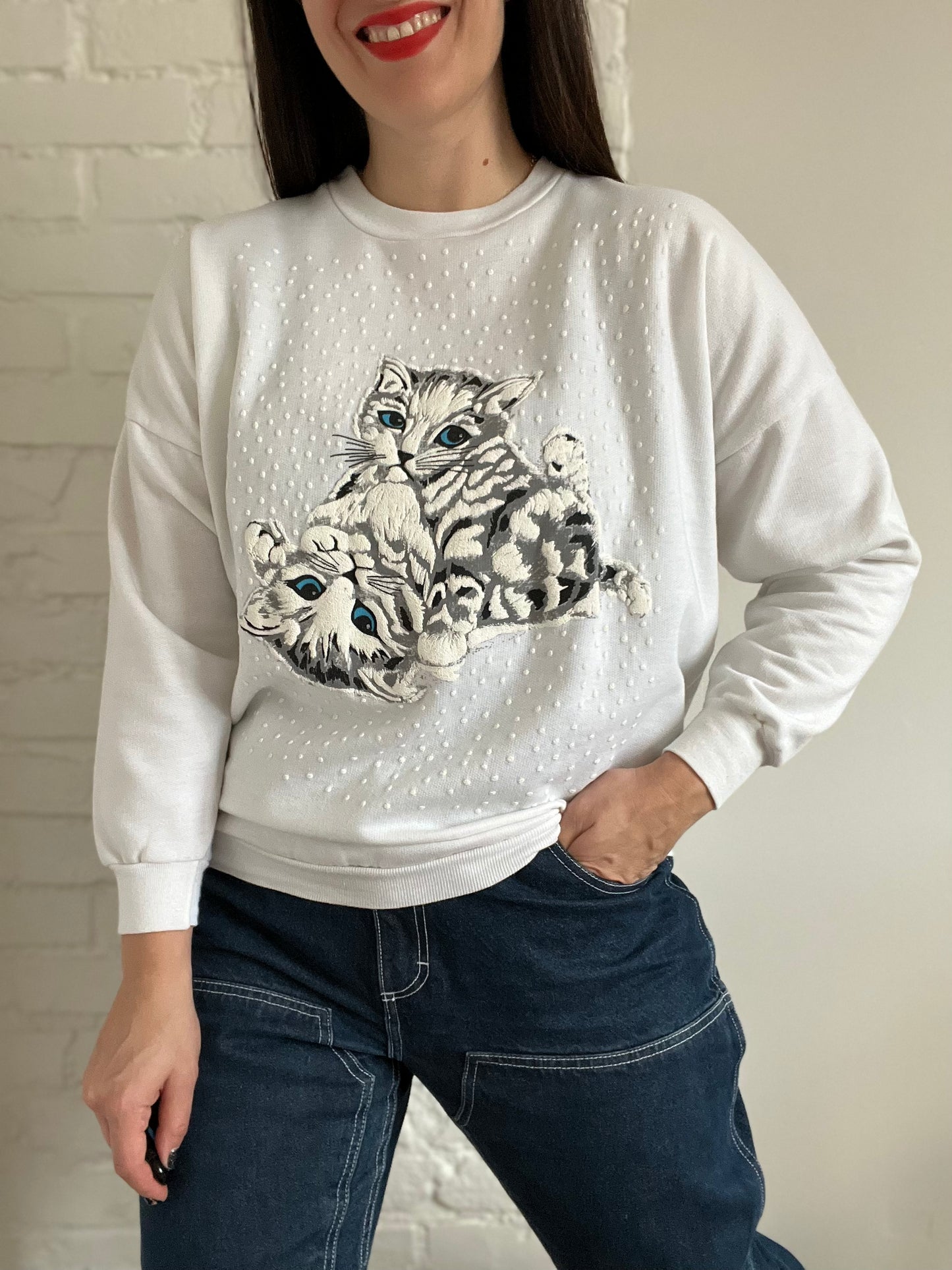 Snowy Kittens Sweater - S