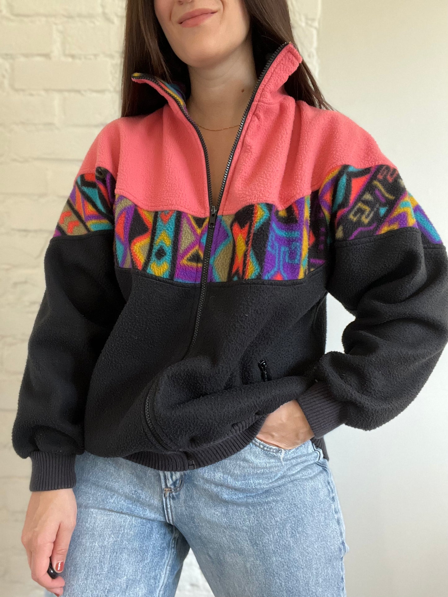 Vintage Multicoloured Fleece Jacket - L