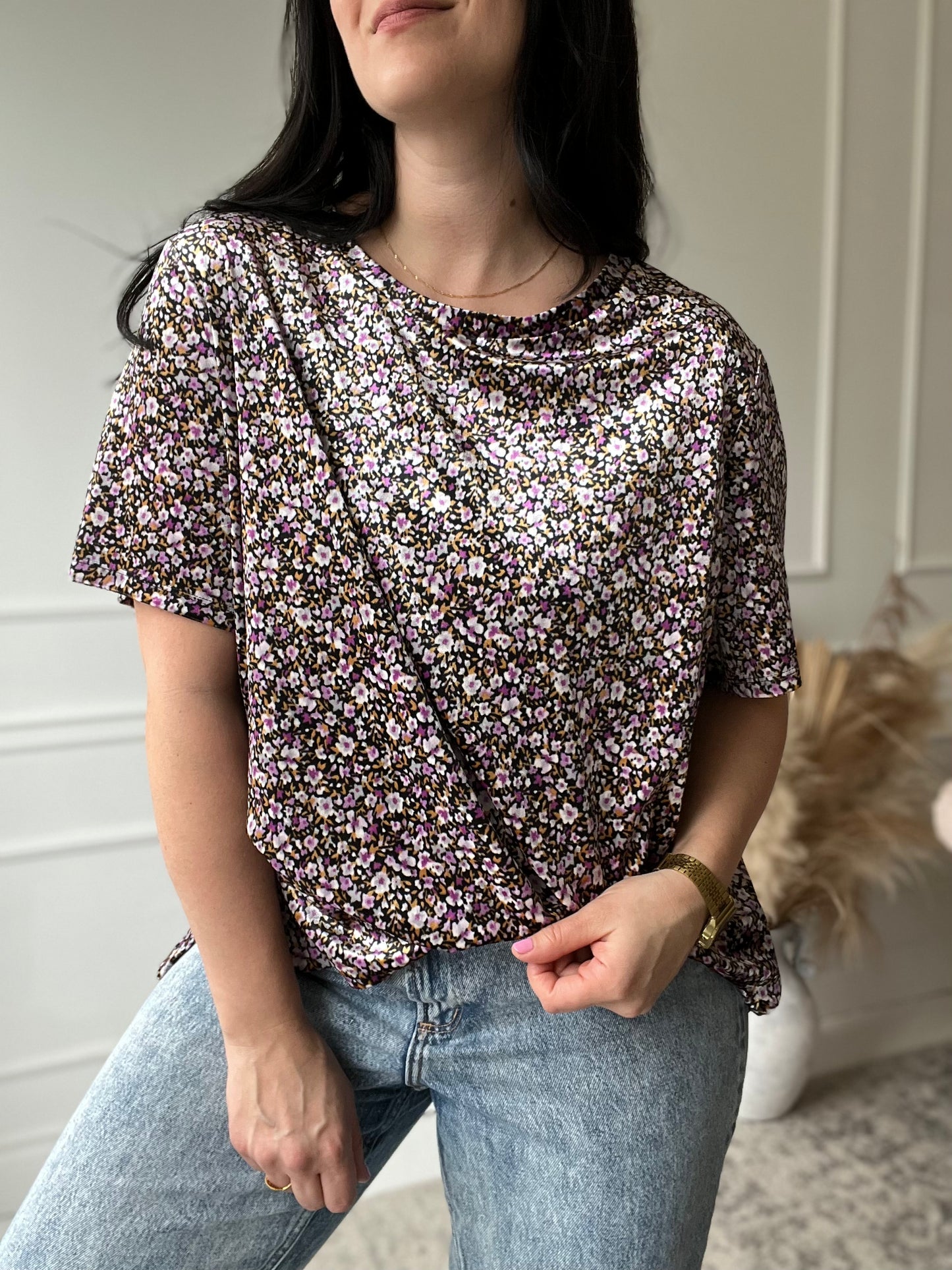 Mini Floral Velvet Tshirt - XXL