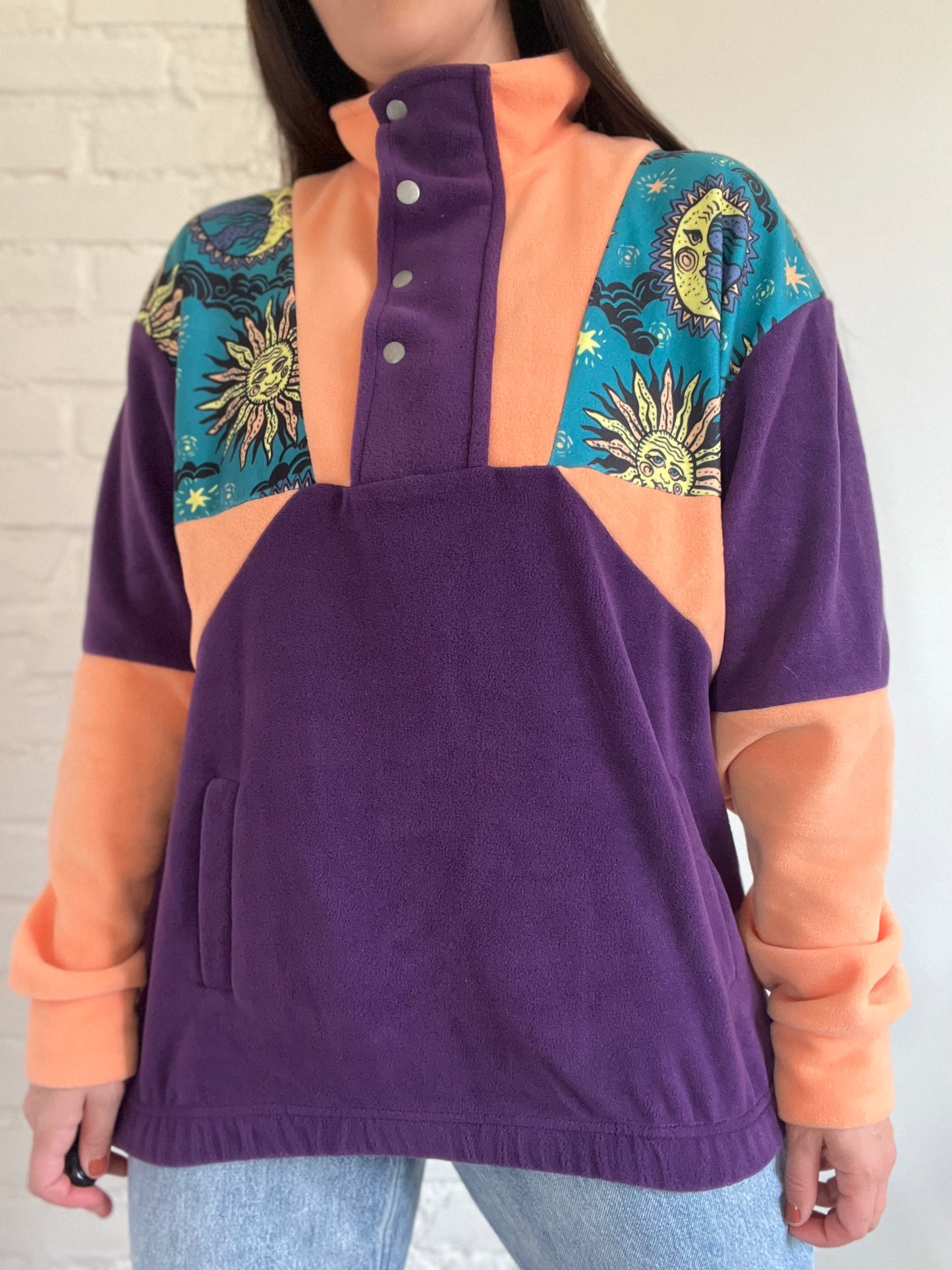 Purple and Orange Moon Fleece - L