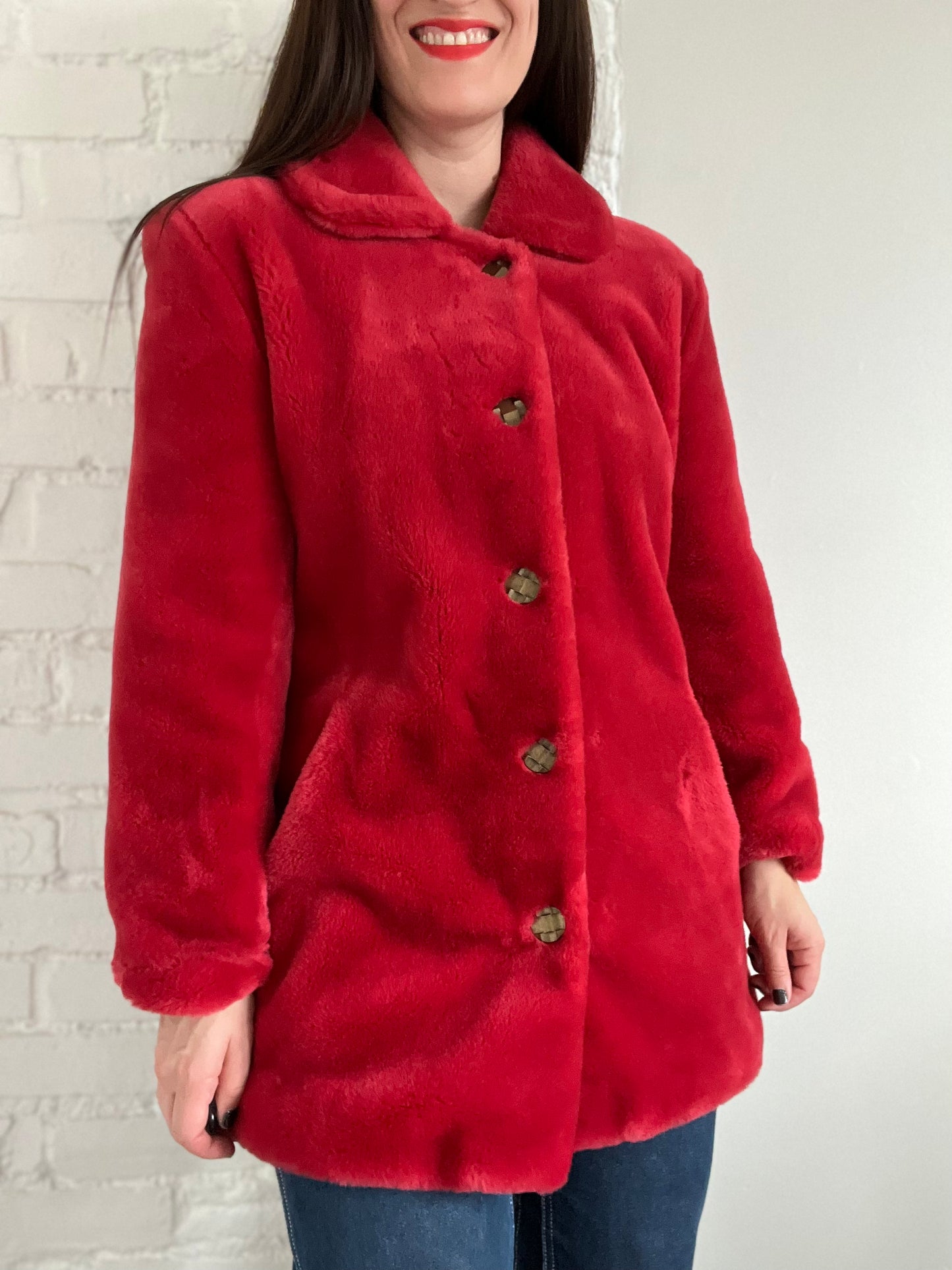 Faux Fur Cherry Red Jacket - M/L