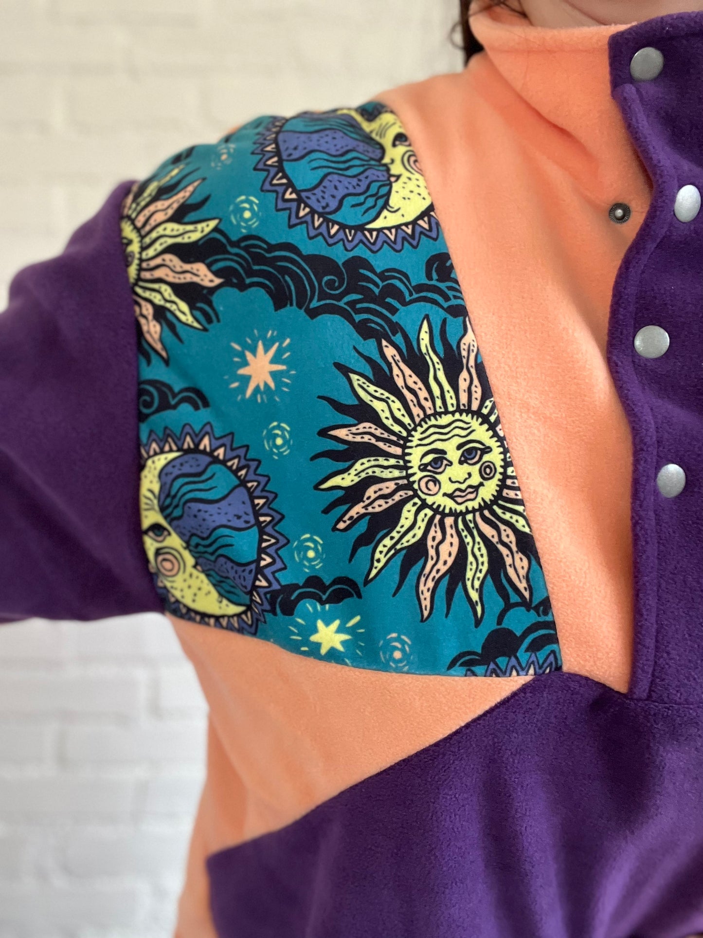 Purple and Orange Moon Fleece - L