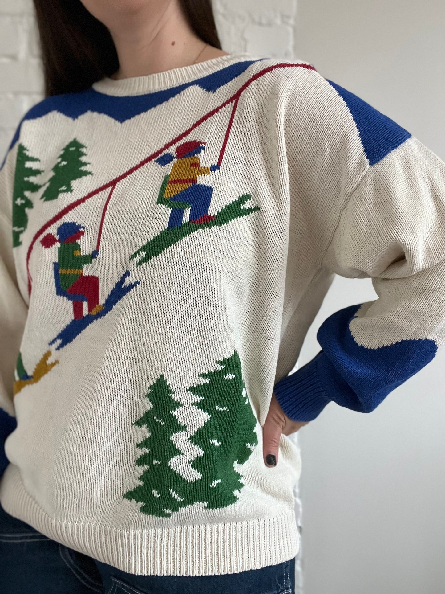Vintage Ski Slope Knit Sweater - XL