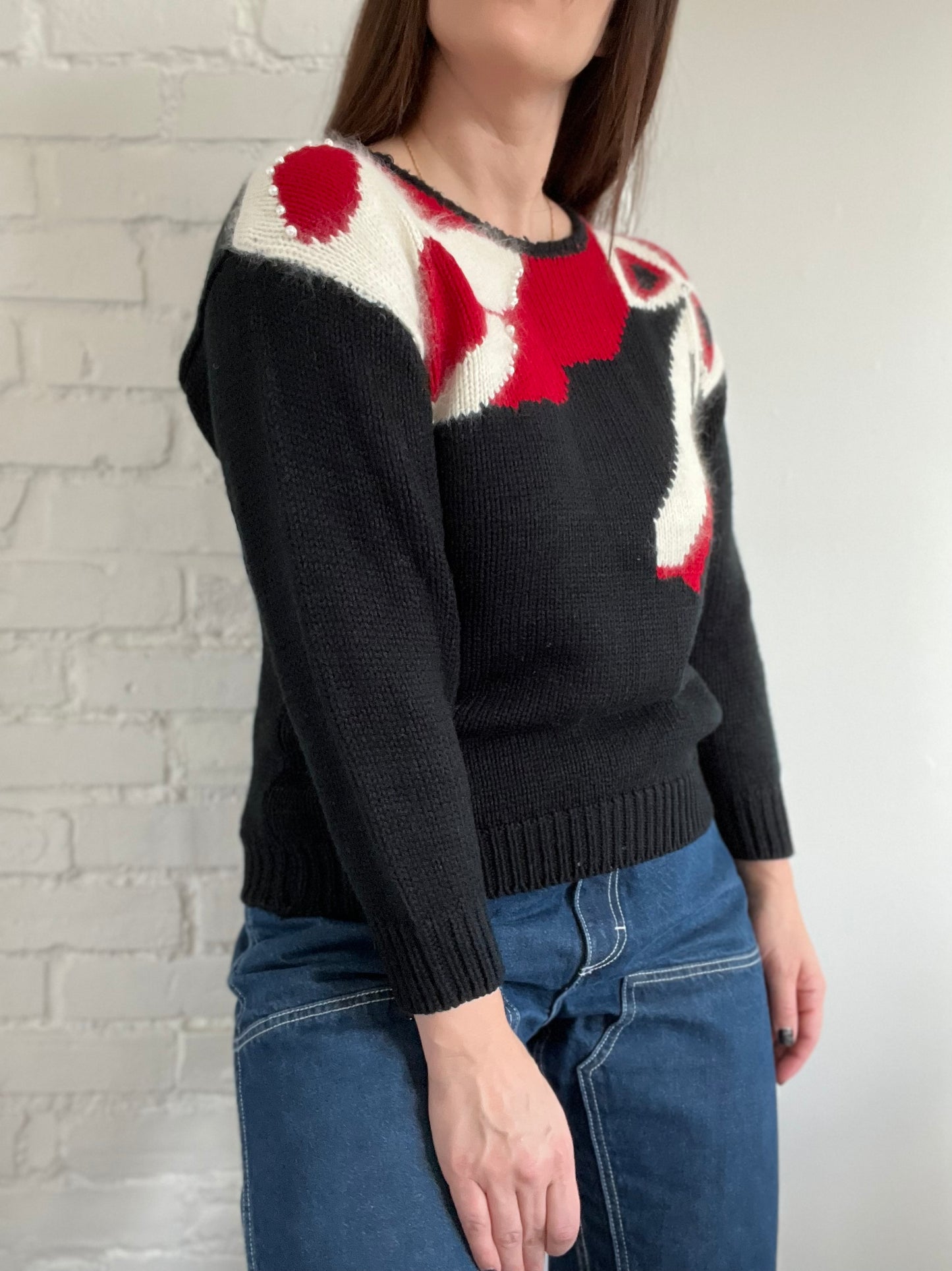 Vintage Holiday Bow Knit Sweater - Size S/M