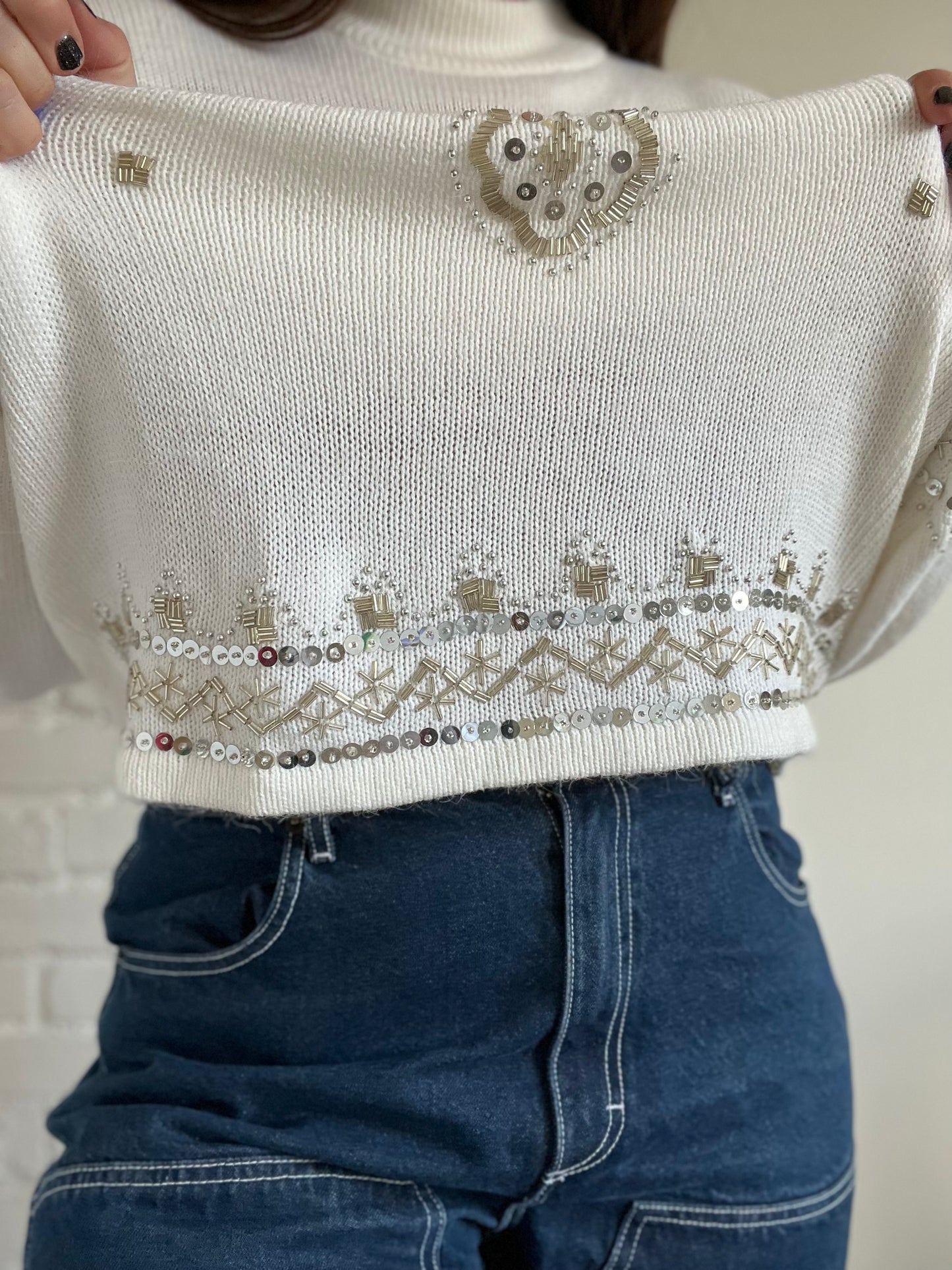 Sequinned Holiday Knit Sweater - M