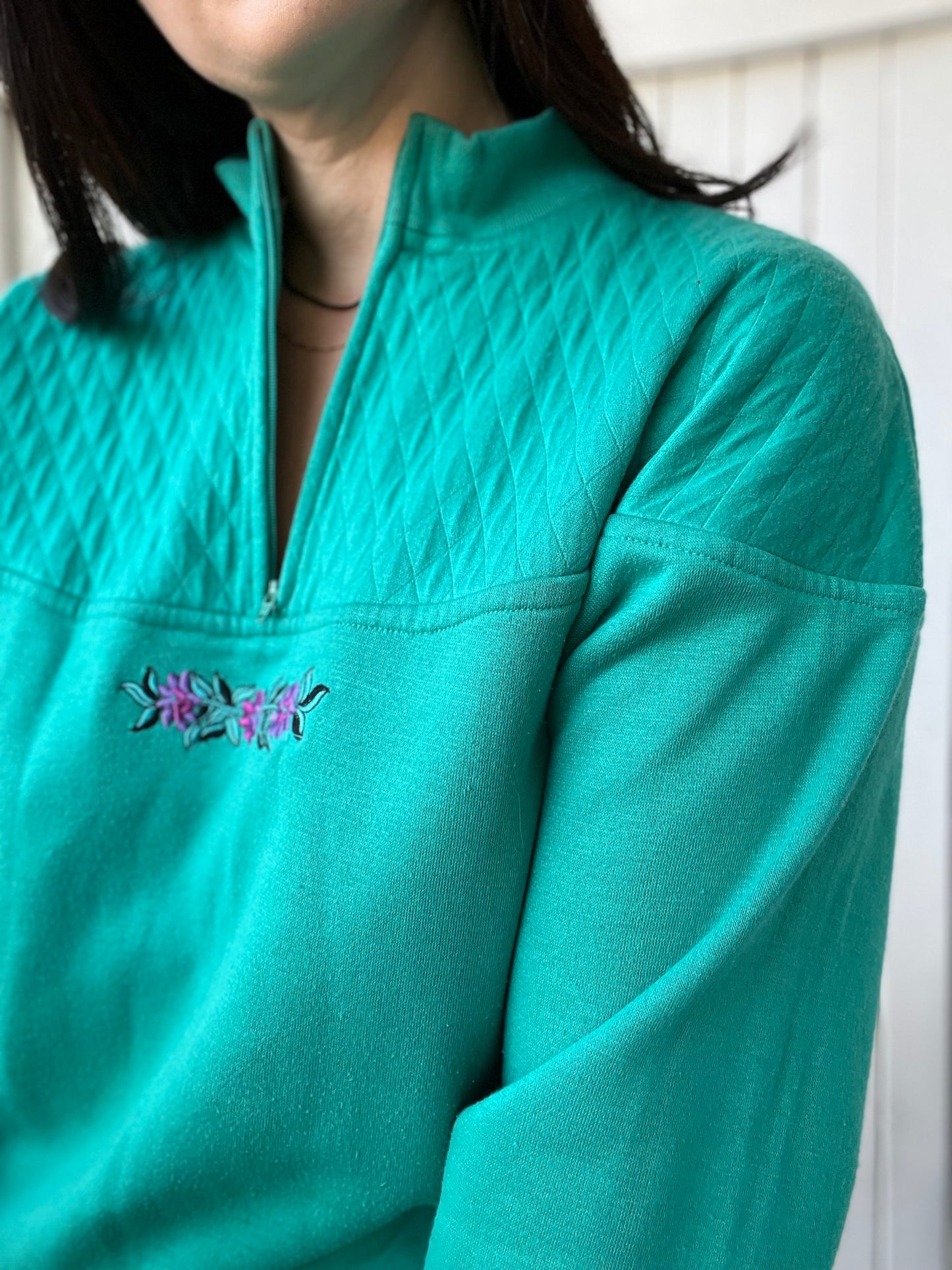 Turquoise Quilted Sweater - Size L