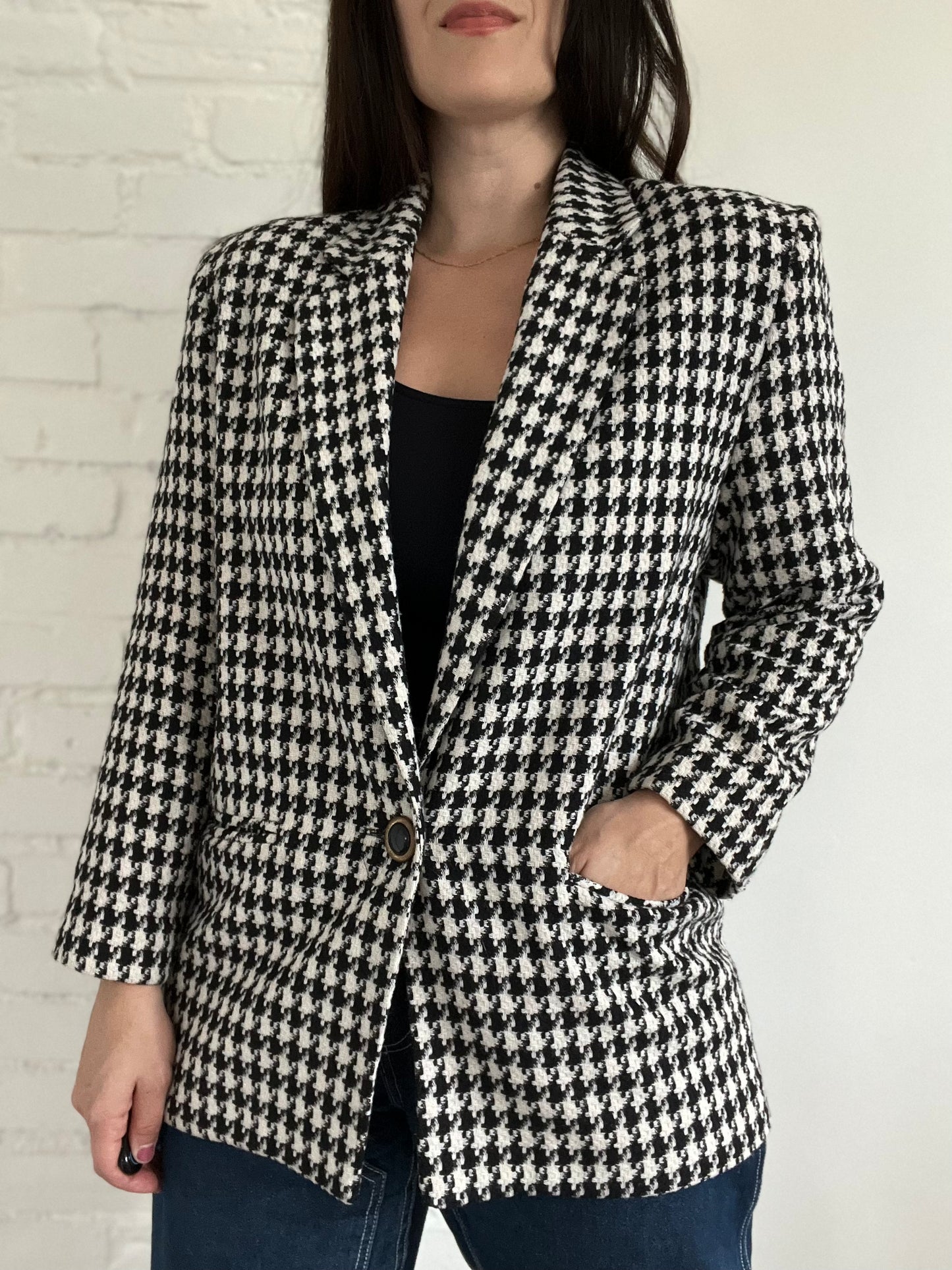 B&W Houndstooth Vintage Blazer  - Size L