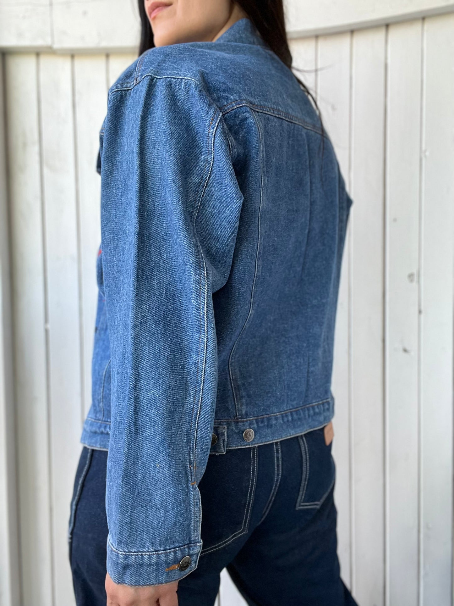 Patched Plaid Denim Jacket - Size M