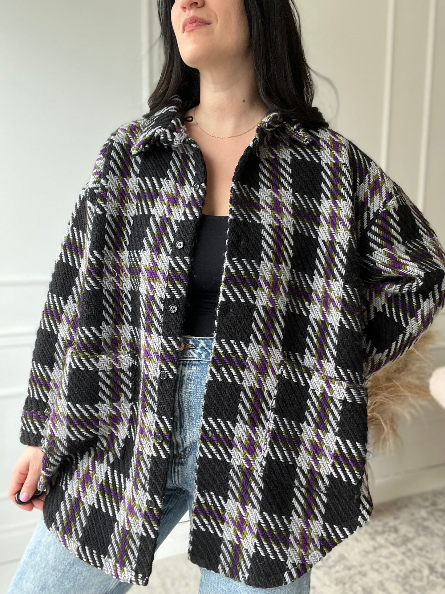 Boxy Fall Tweed Shacket  - Size XL