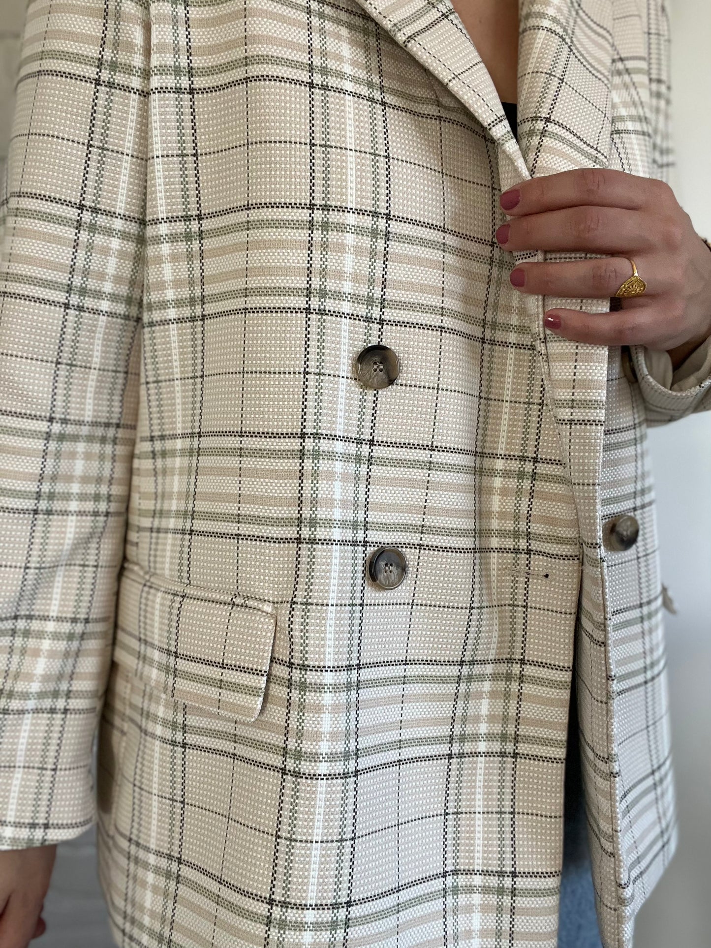 Neutral & Green Plaid Blazer Jacket - Size L