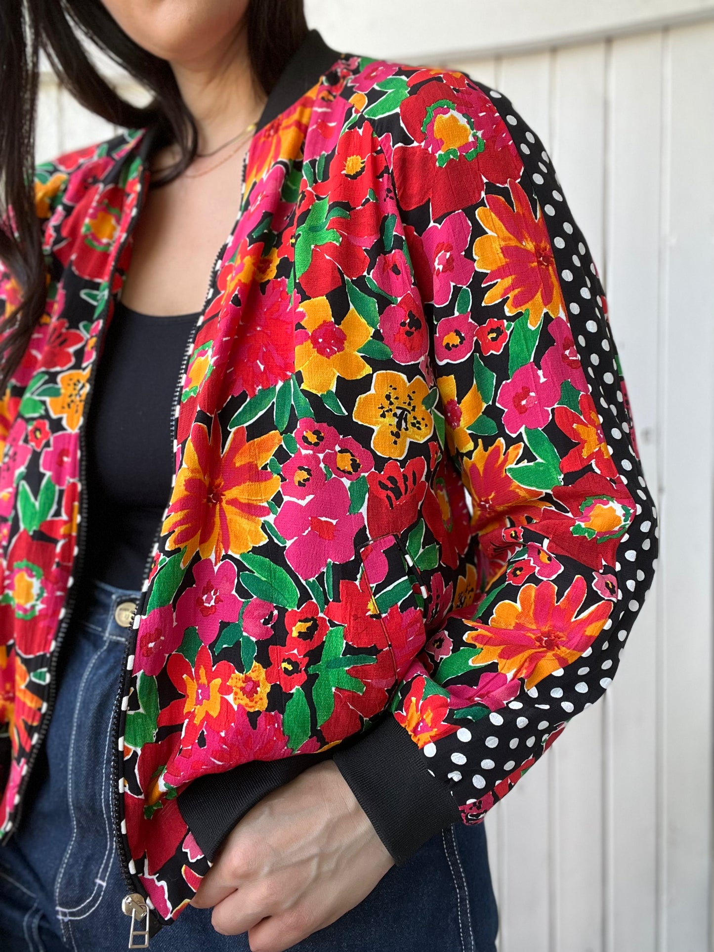 Floral Dotted Spring Bomber - Size L