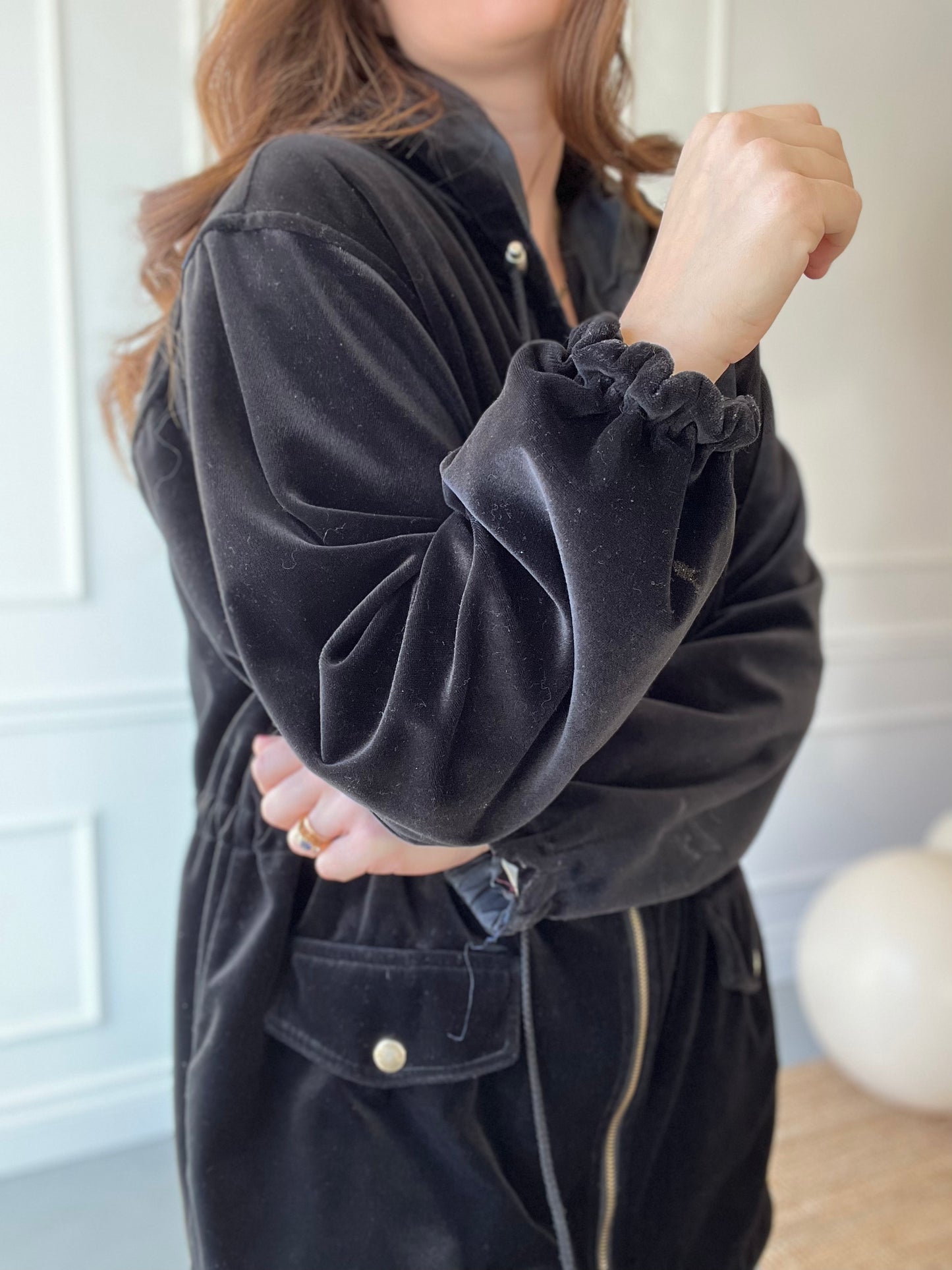 Black Velvet Track Jacket  - Size L