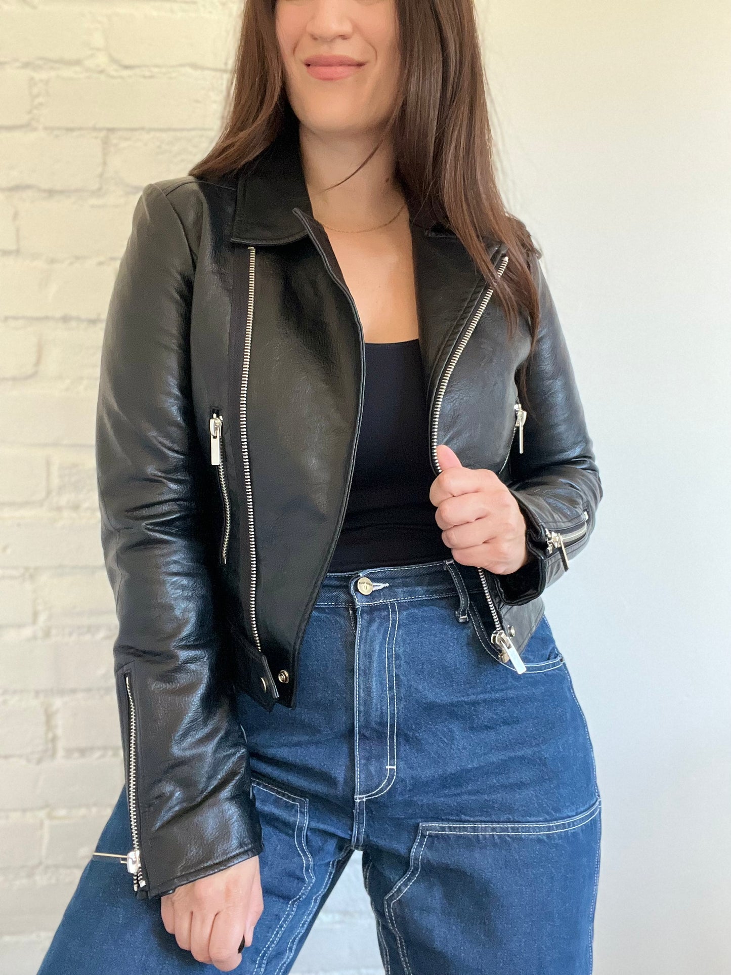 Faux Leather Moto Jacket - Size XS/S