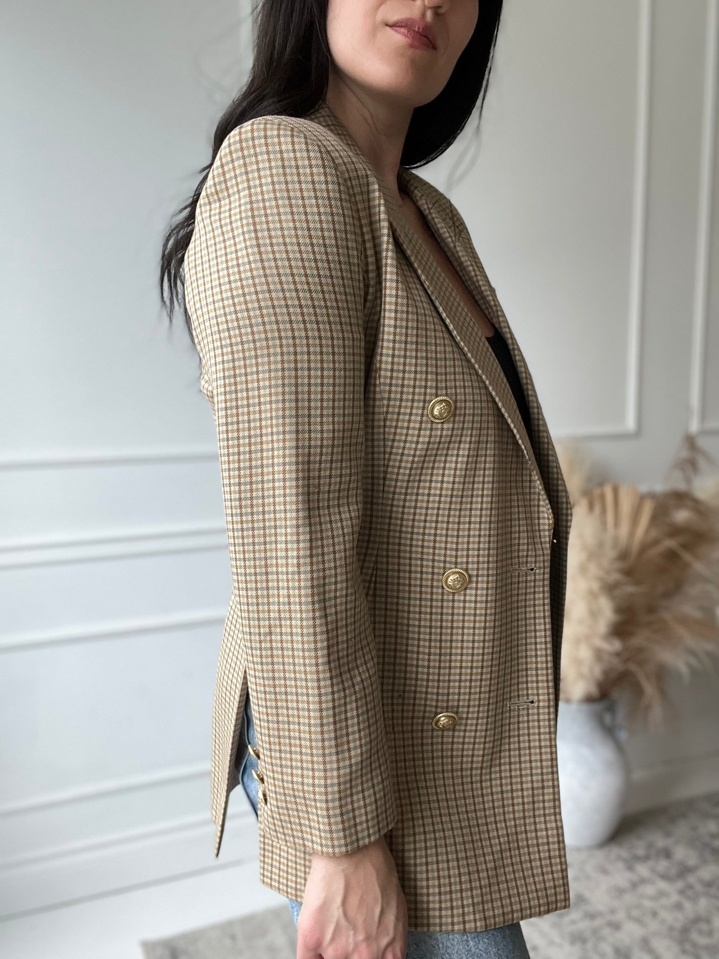 Golden Check Blazer - M