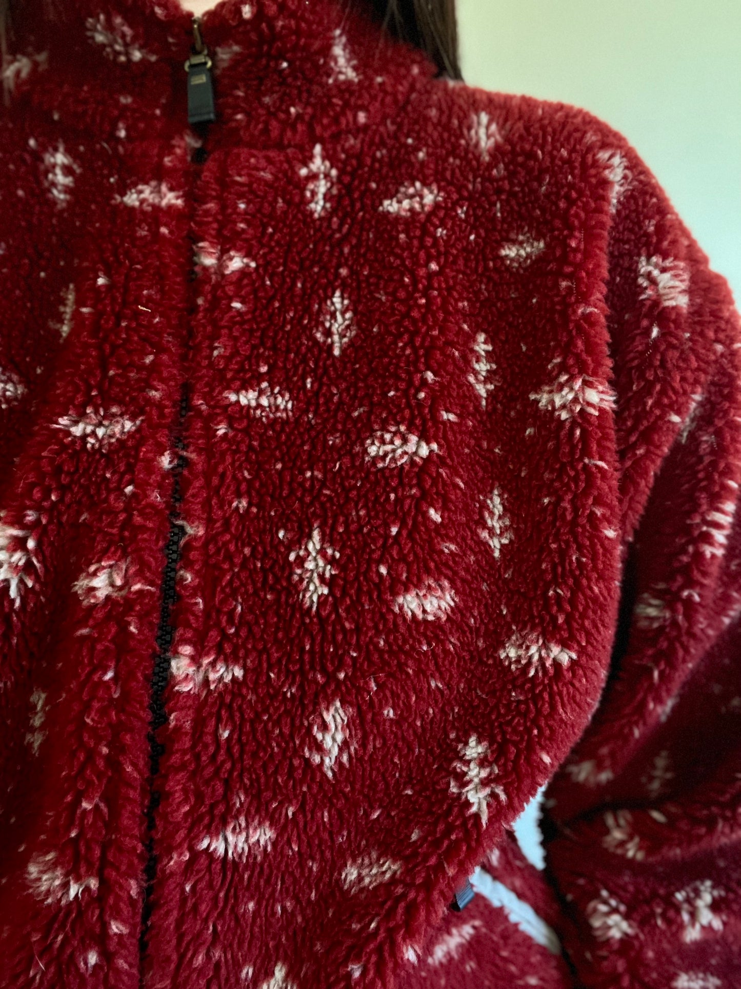 Red & White Fleece Sherpa Jacket - M/L