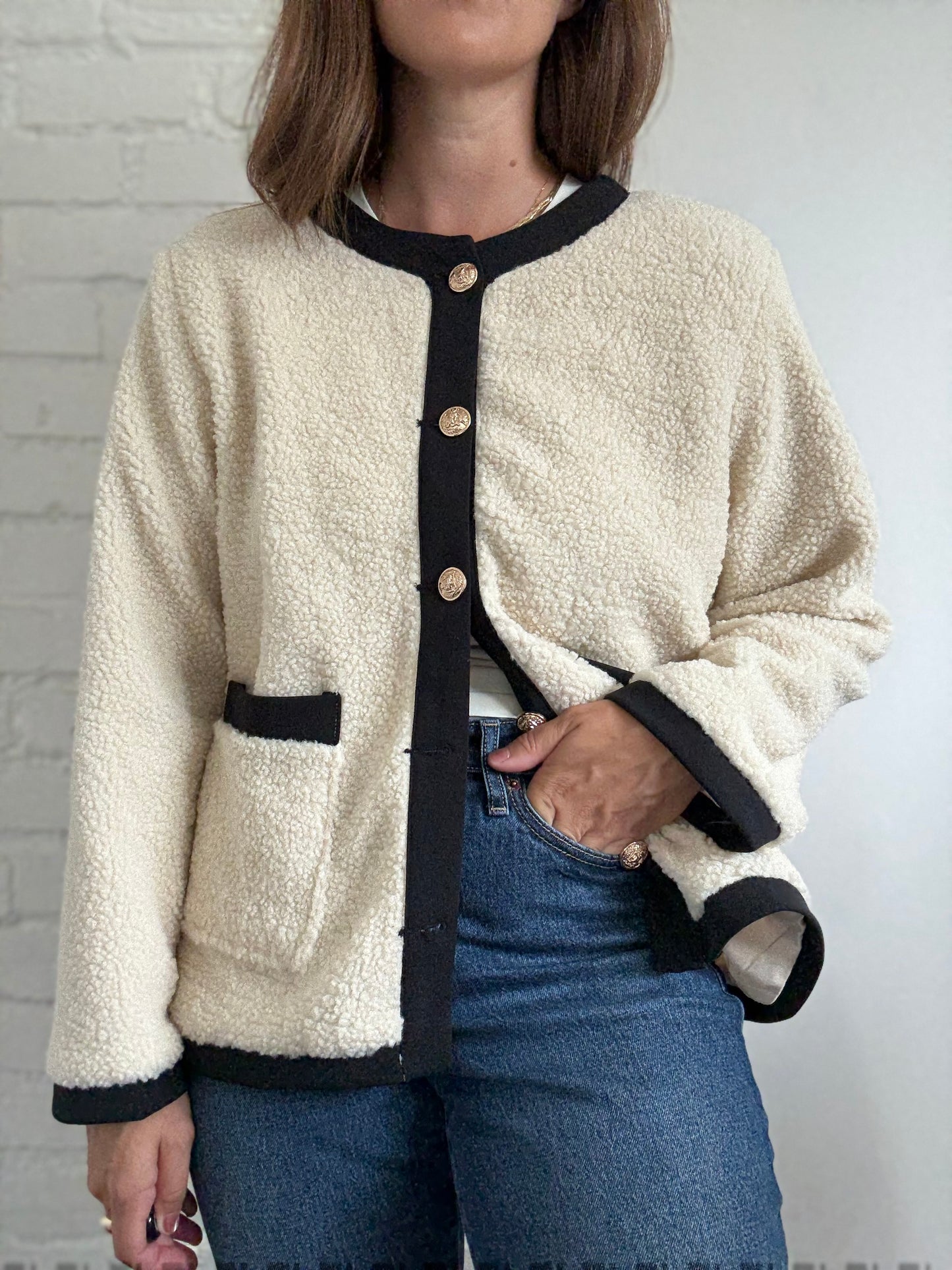 Teddy Boucle Ivory Coat- Size L/XL