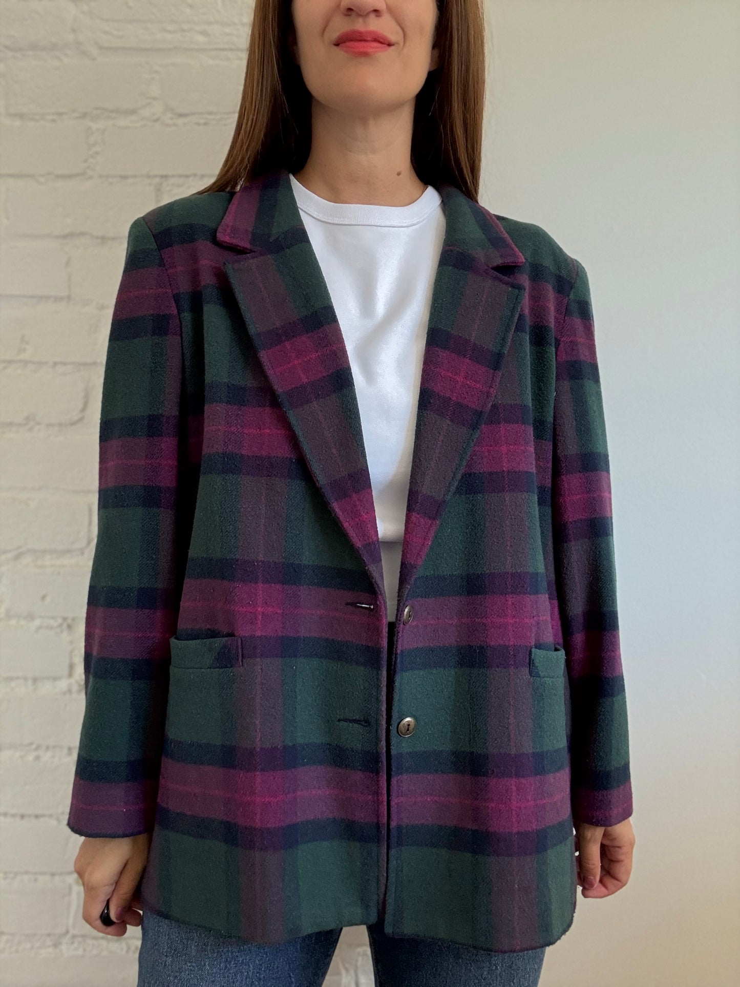 Wool Plaid Menswear Blazer - Size 16 or XL