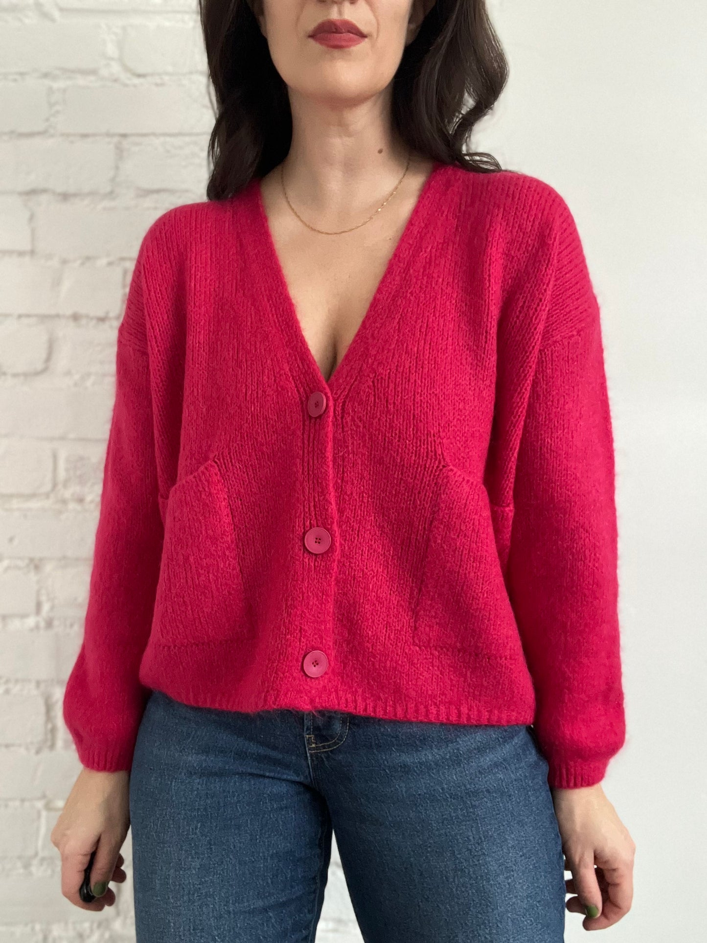 Chunky Pink Wool Cardigan - M/L