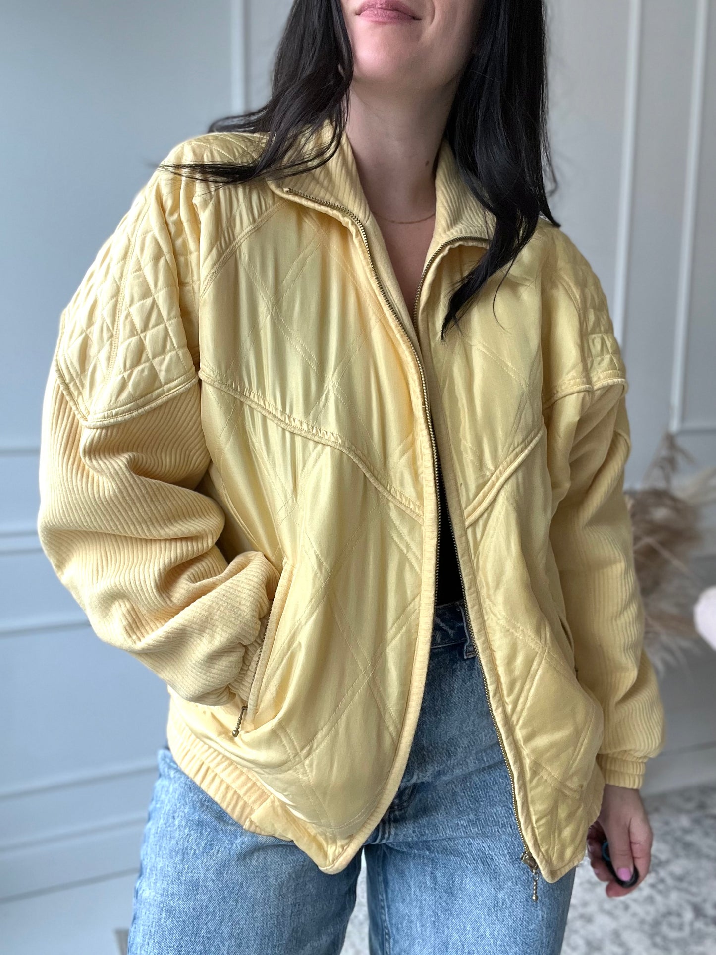 Yellow Silk Bomber Jacket - Sz. L