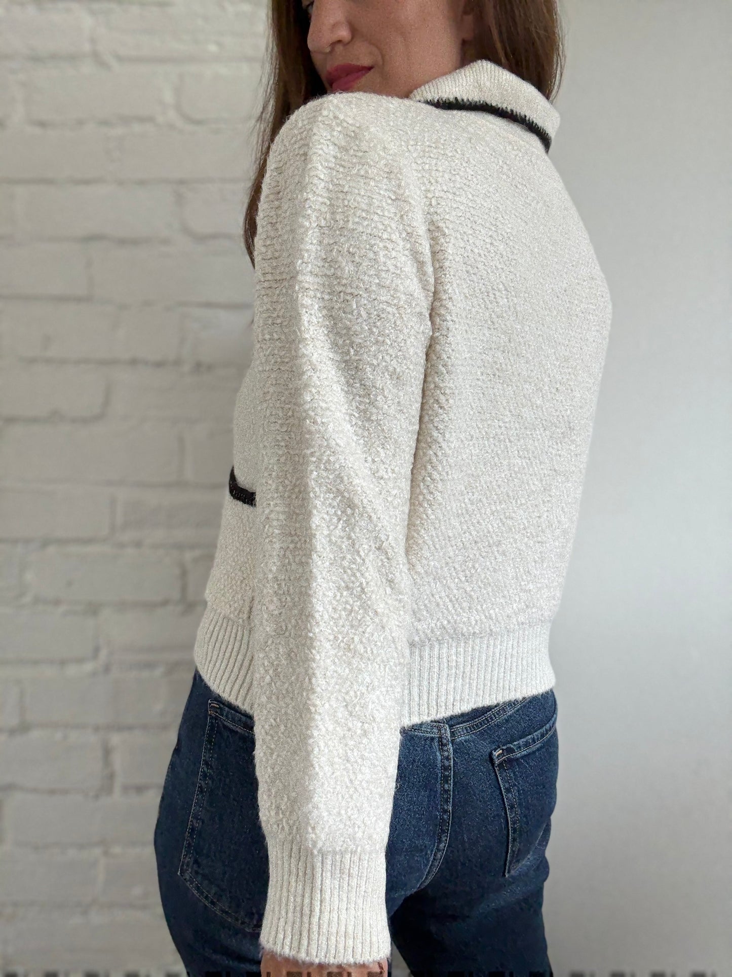 Mango Contrast Trims Sweater - Size L