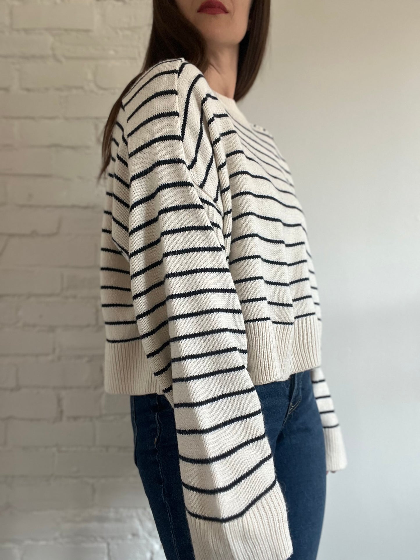 Striped Cotton Knit Sweater - Size XL