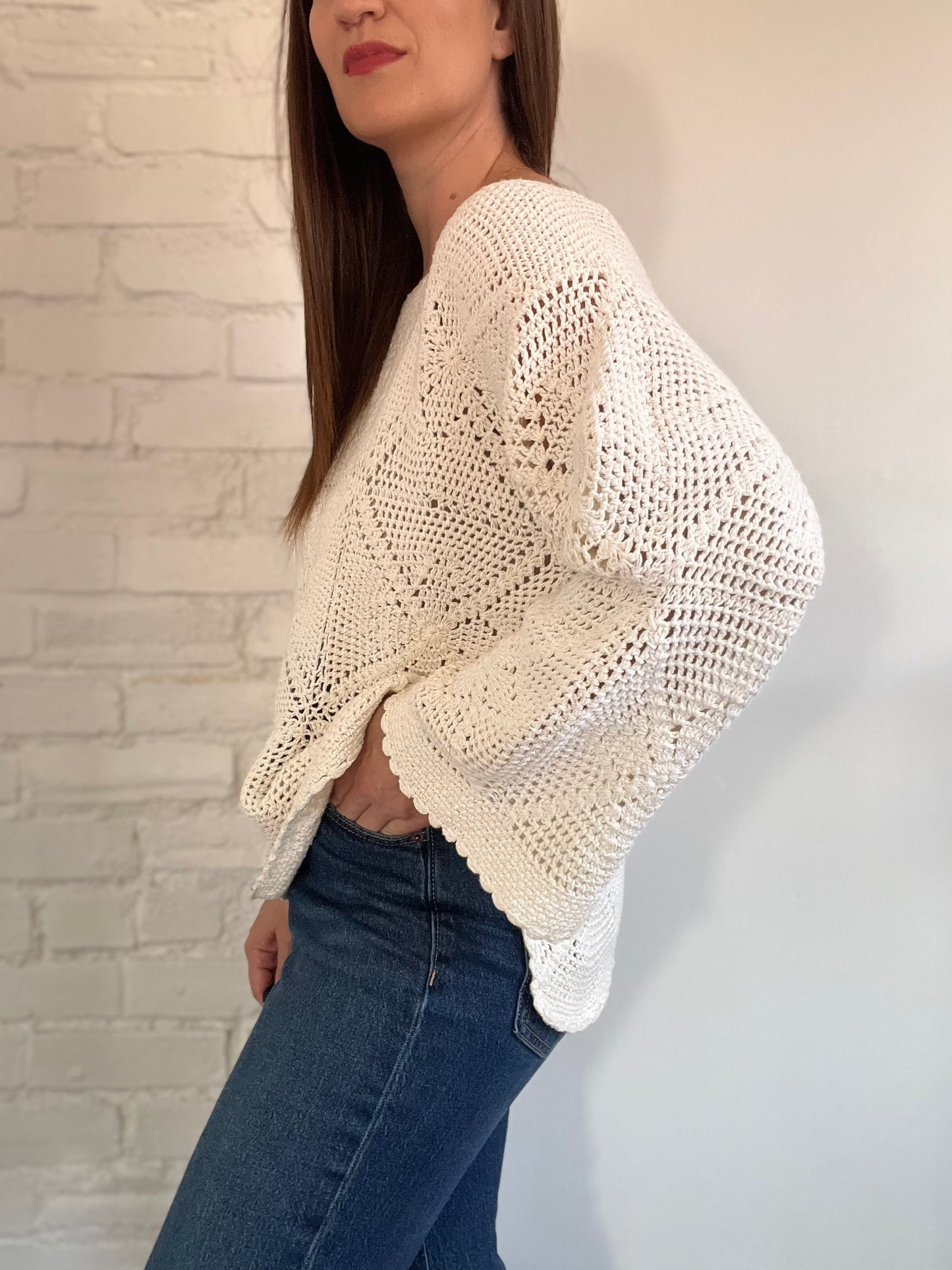 Vintage Ivory Knit Sweater - M/L