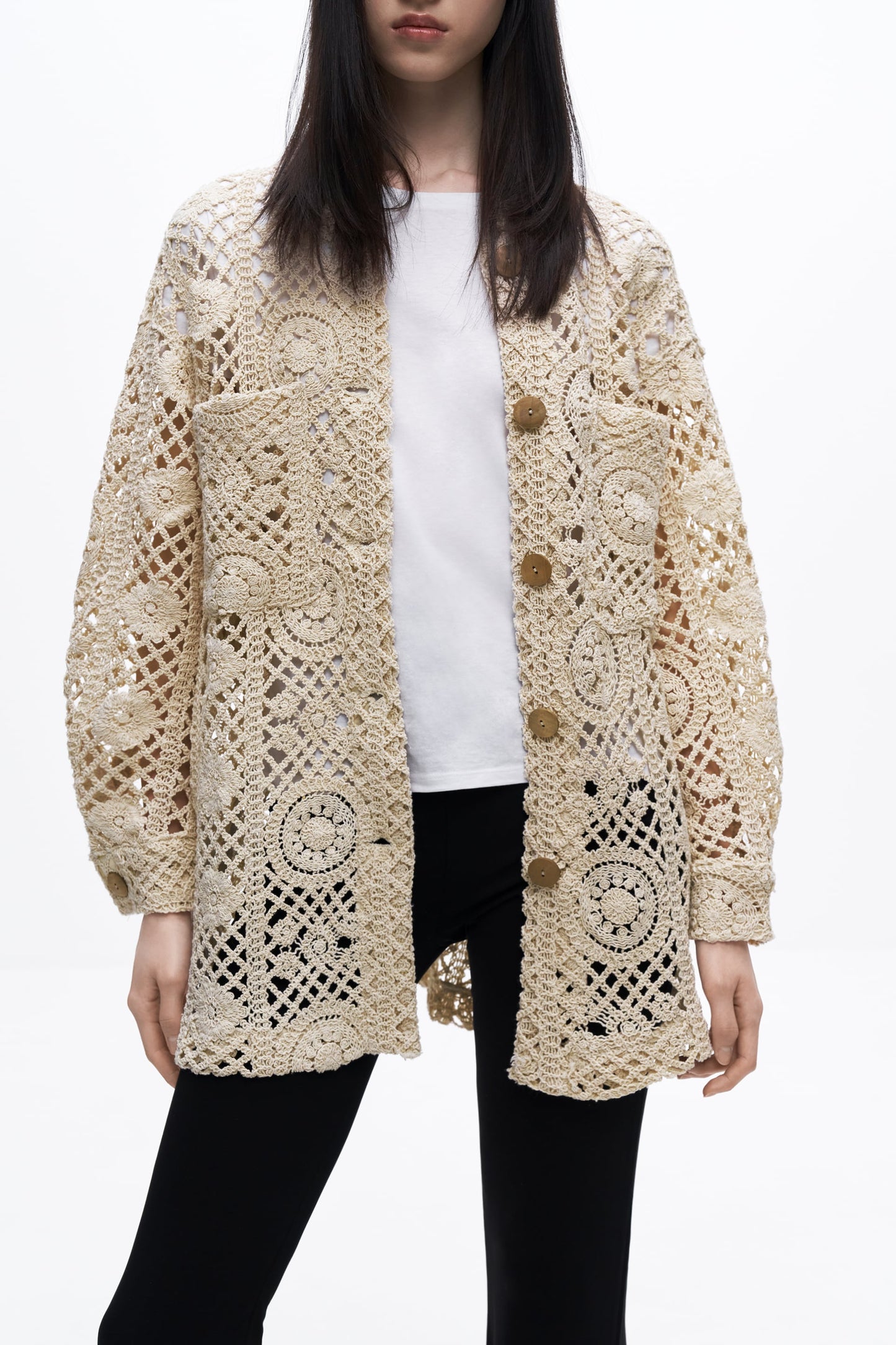 Crochet Knit Cardigan - Size S (Very Oversized)