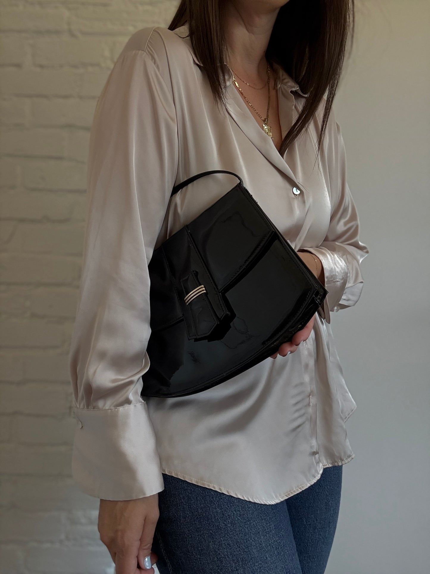 Black Patent Faux Leather Purse