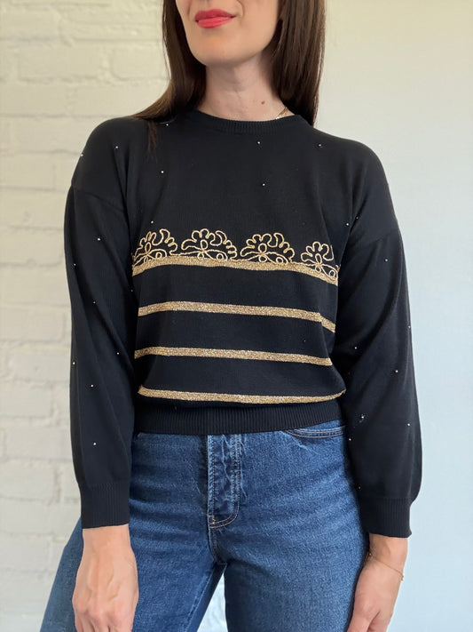 Black n Gold Knit Sweater - Size S/M