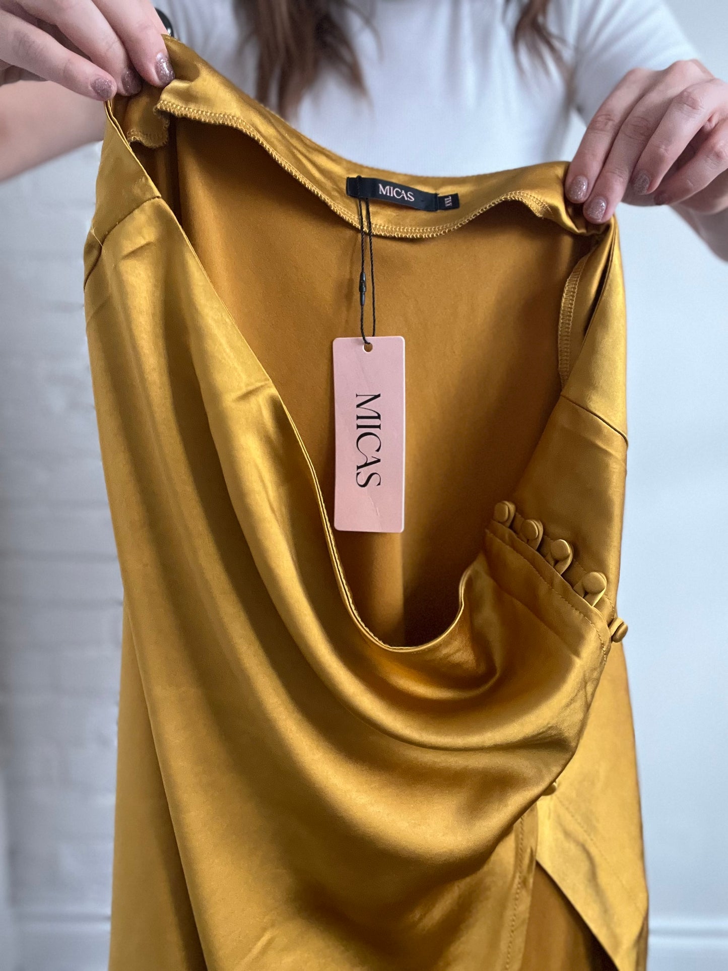 Gold Satin Asymmetrical Skirt - Size XL/XXL