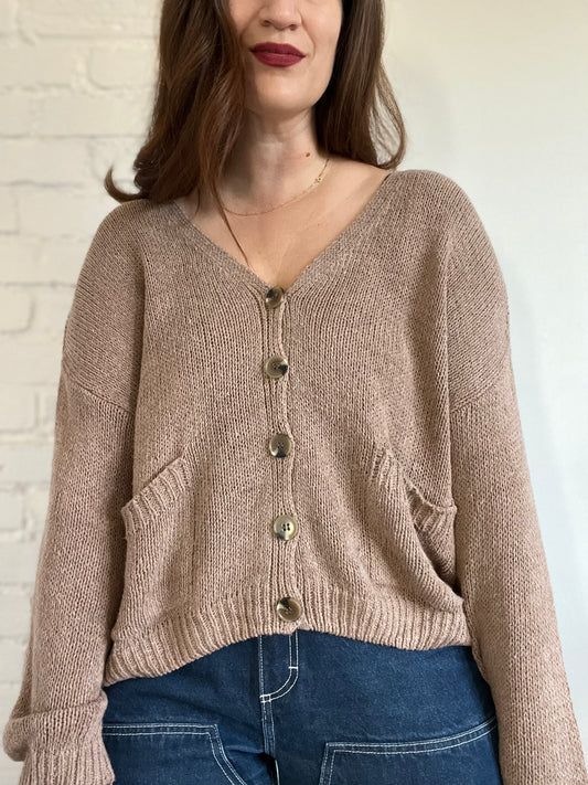 Relaxed Tan Cardigan Knit - M