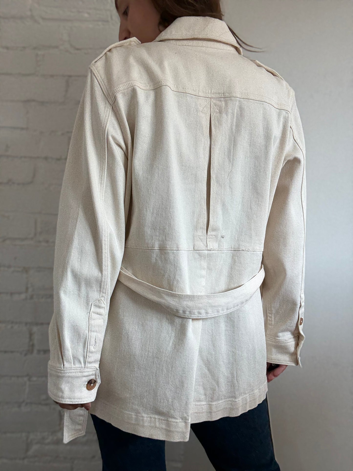 Ivory Cotton Denim Cargo Jacket - Size L
