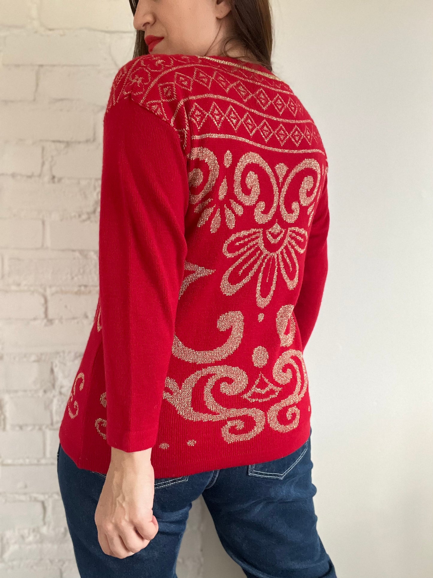 Red and Gold Metallic Sweater - M/L
