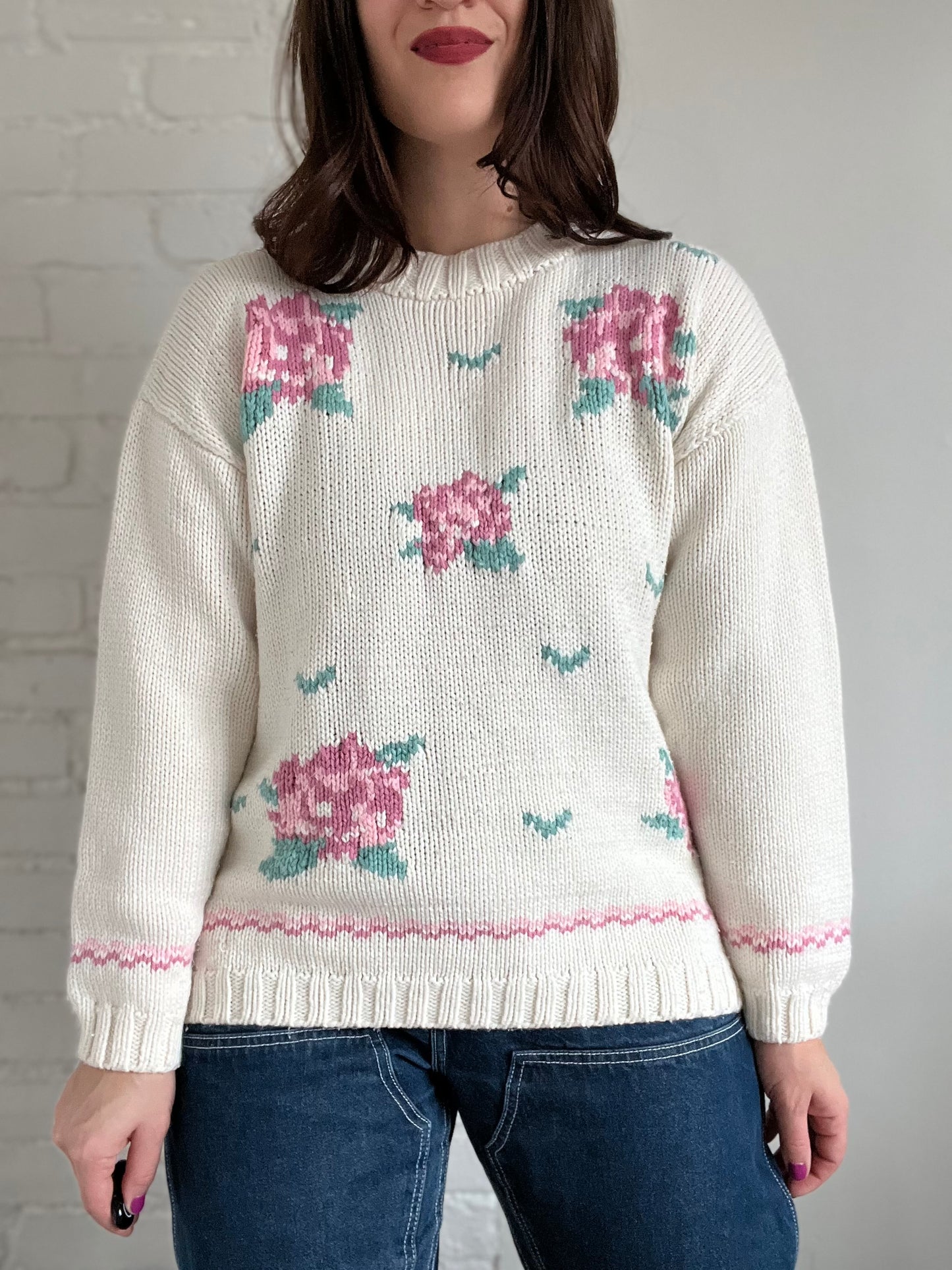 Soft Floral Knit Sweater - Size M