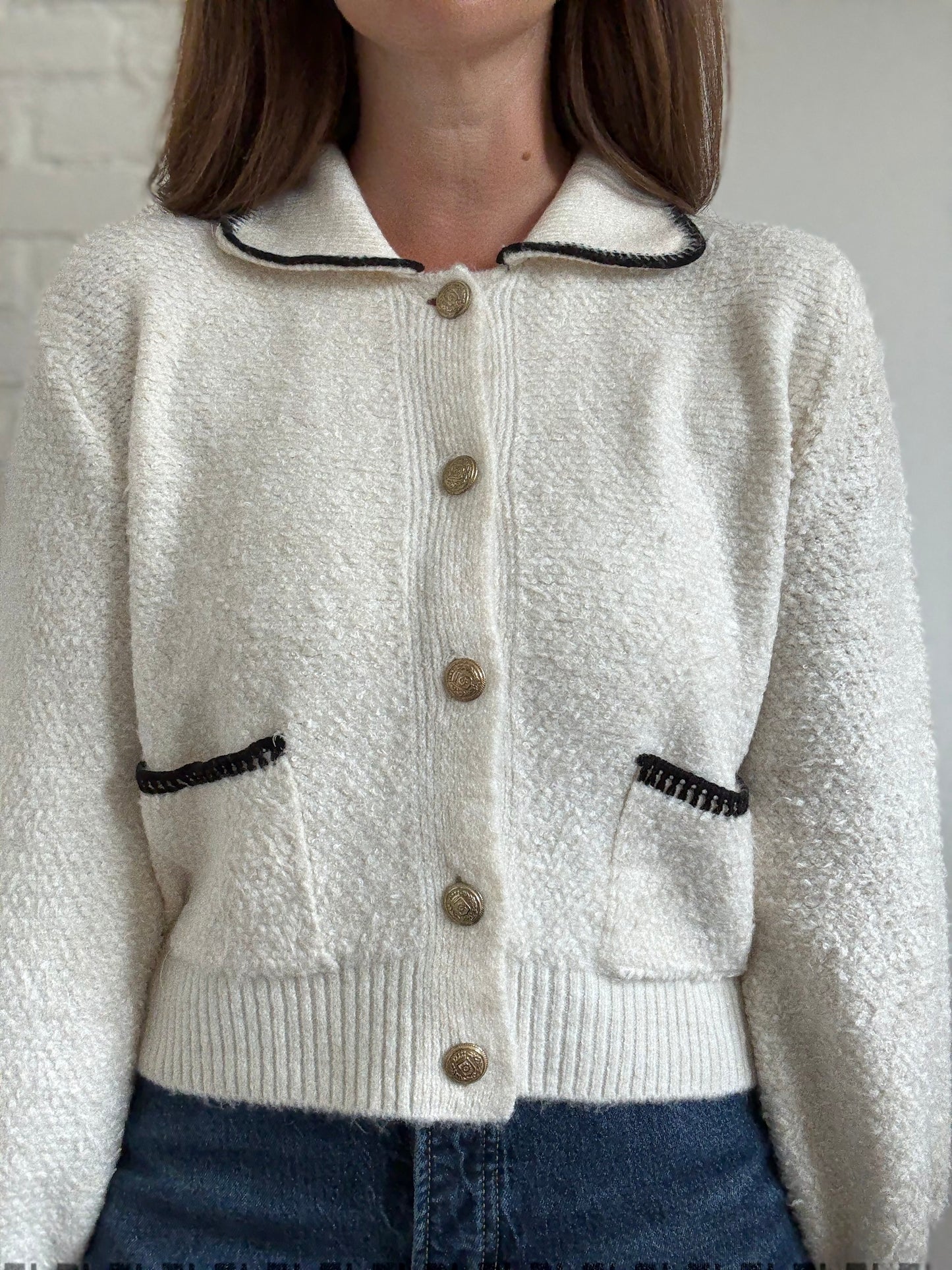 Mango Contrast Trims Sweater - Size L