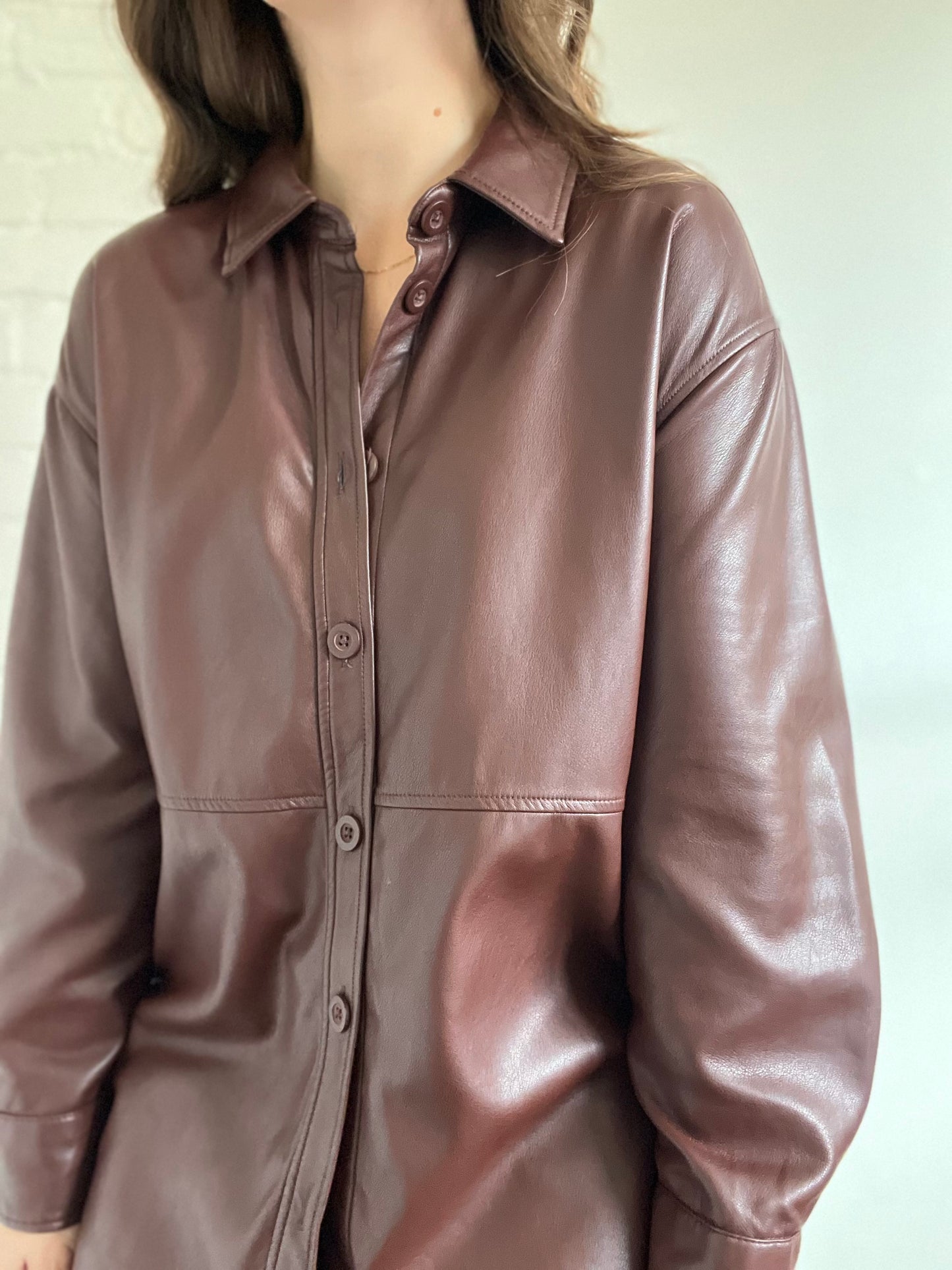 Faux-Leather Shirt Jacket - M