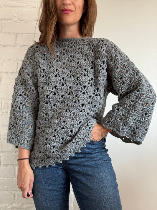 Handmade Crochet Grey Sweater - Size S (oversized)
