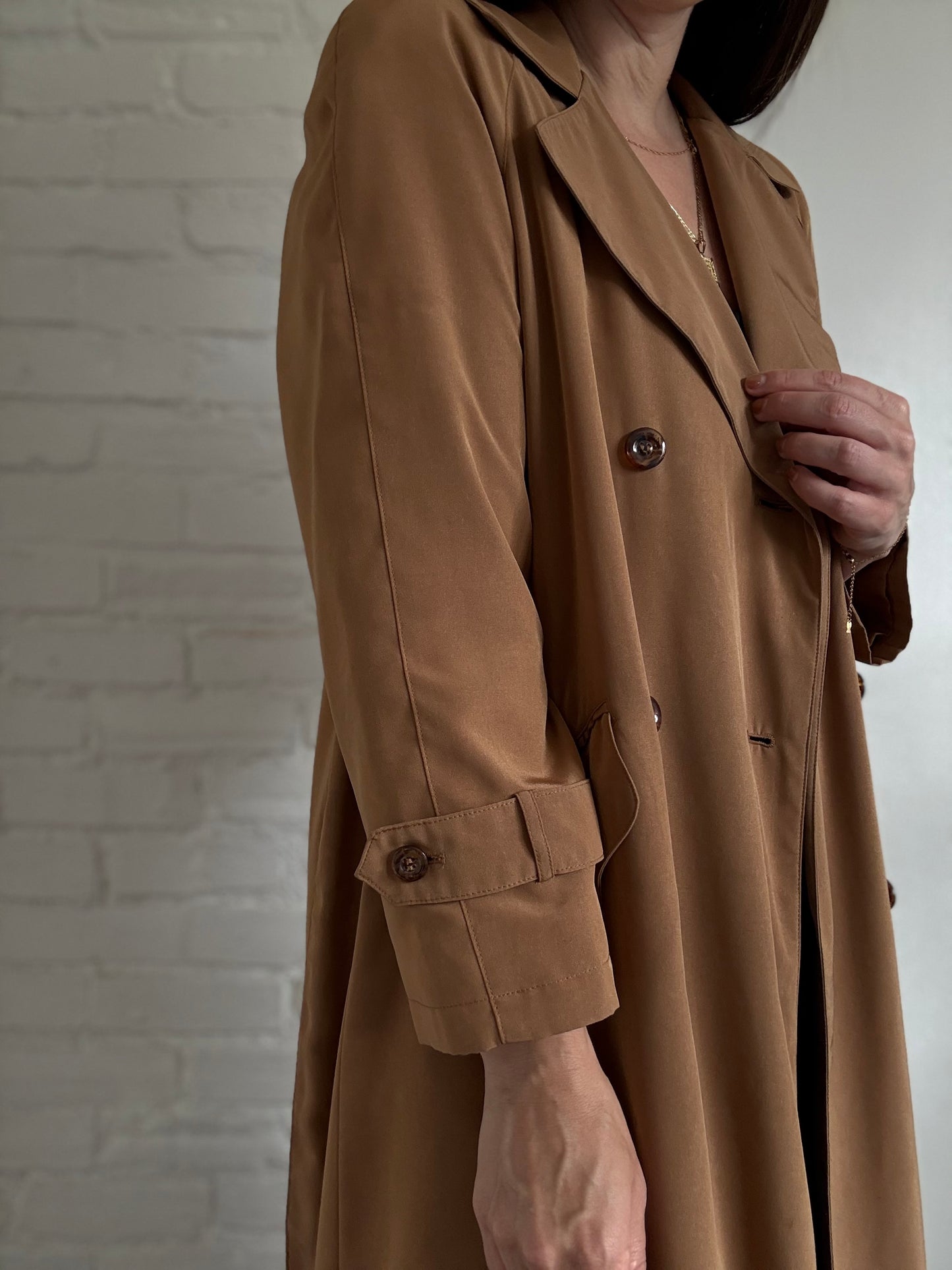 Detailed Camel Trench Coat - Size L