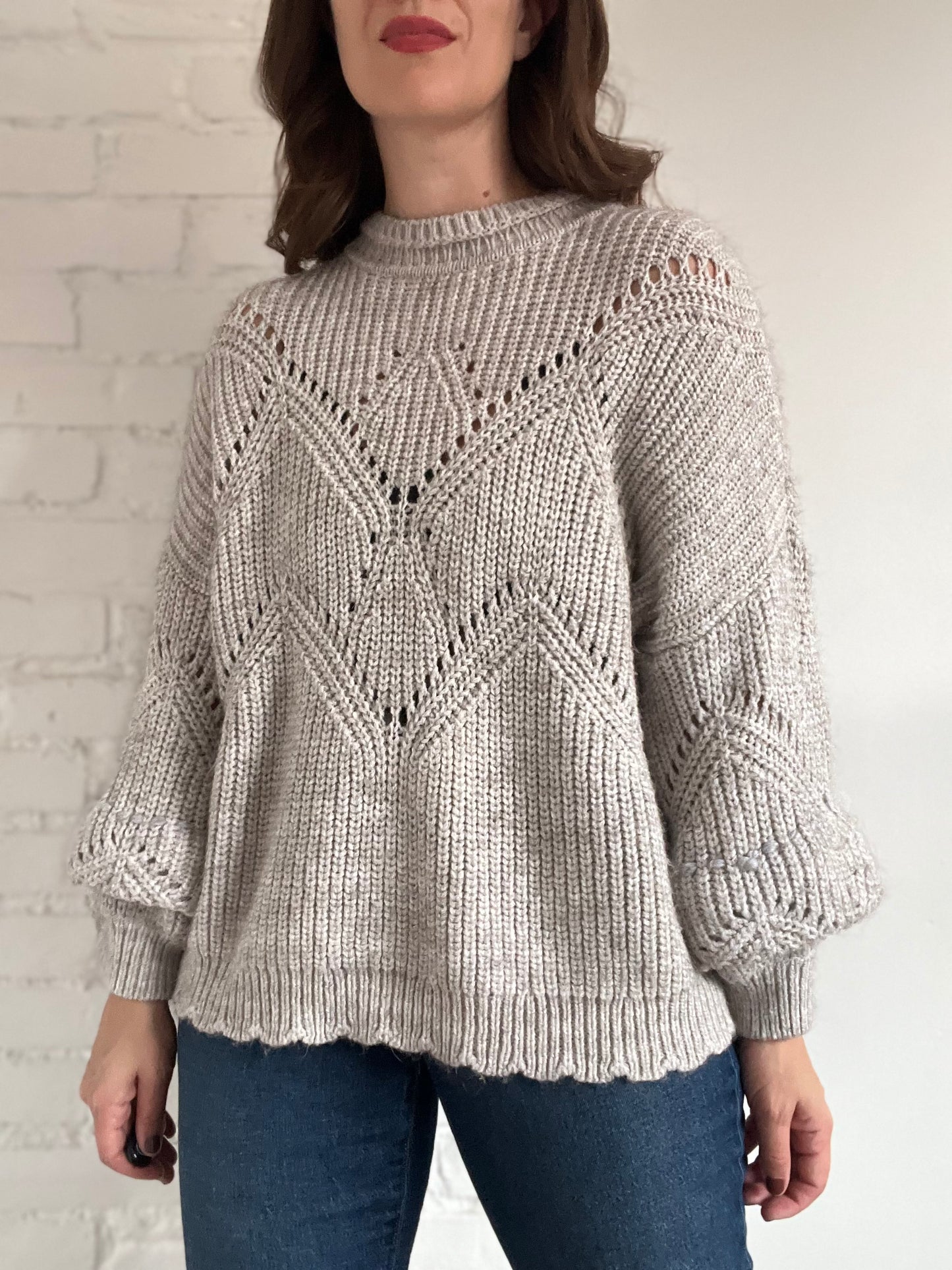 Oatmeal Pointelle Sweater - L