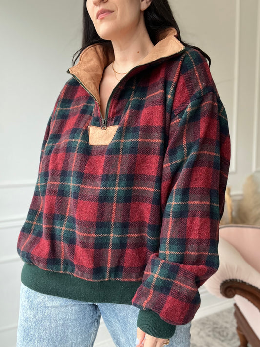 Vintage Plaid Suede Pullover - Size XL