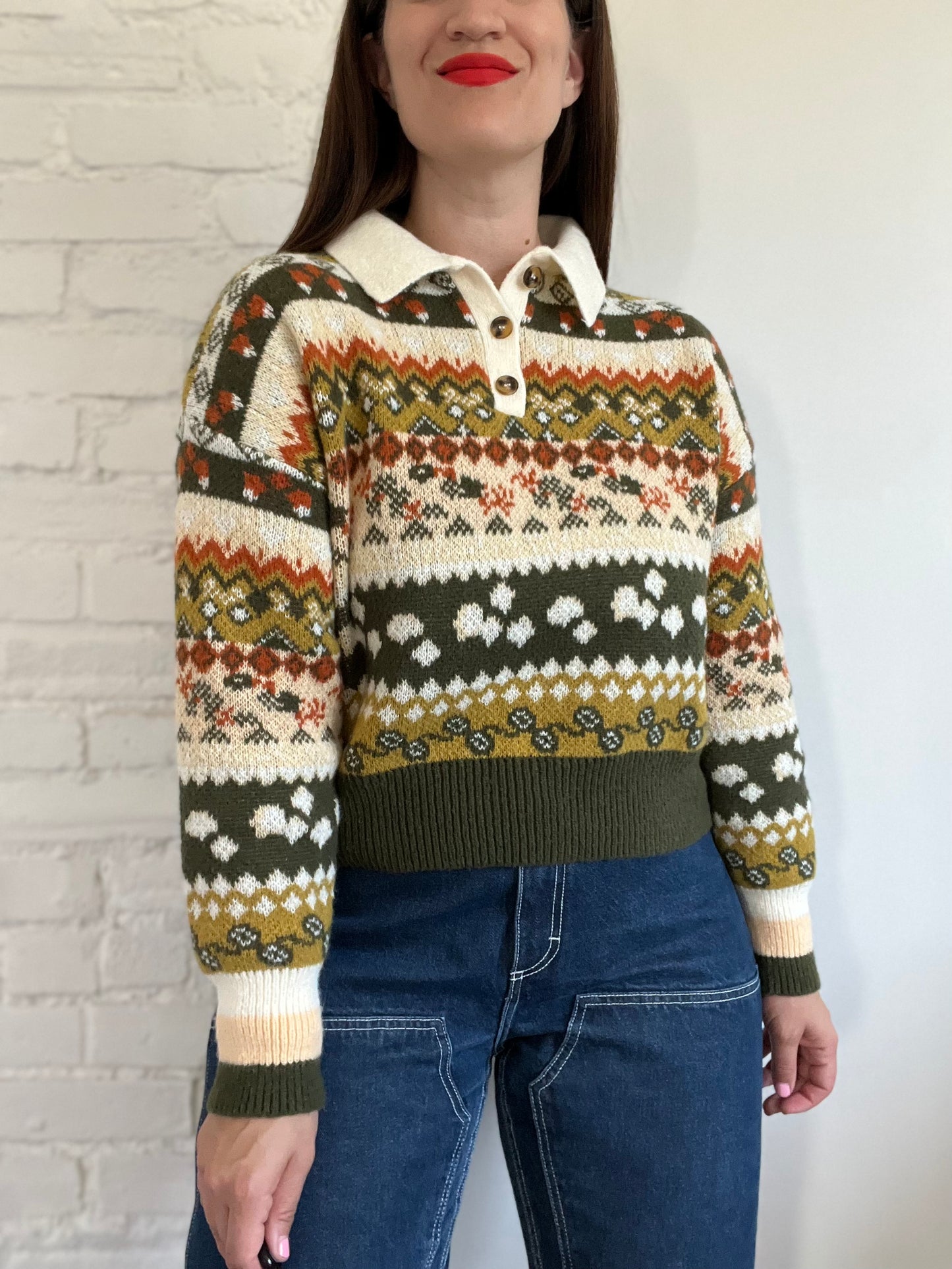 Multicolour Neutral Crop Sweater - M