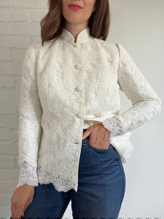 White Scalloped Lace Jacket - Size S/M
