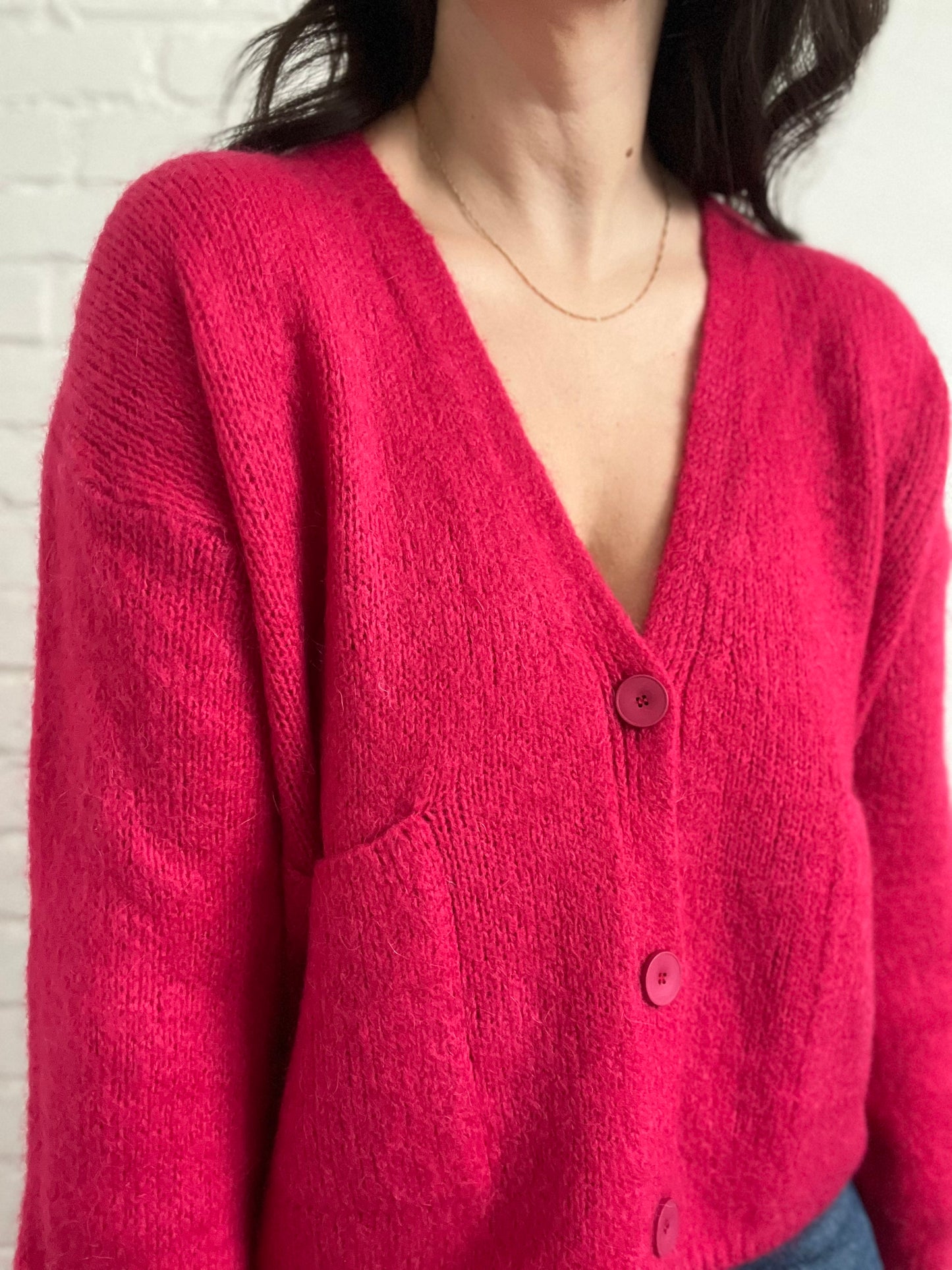 Chunky Pink Wool Cardigan - M/L