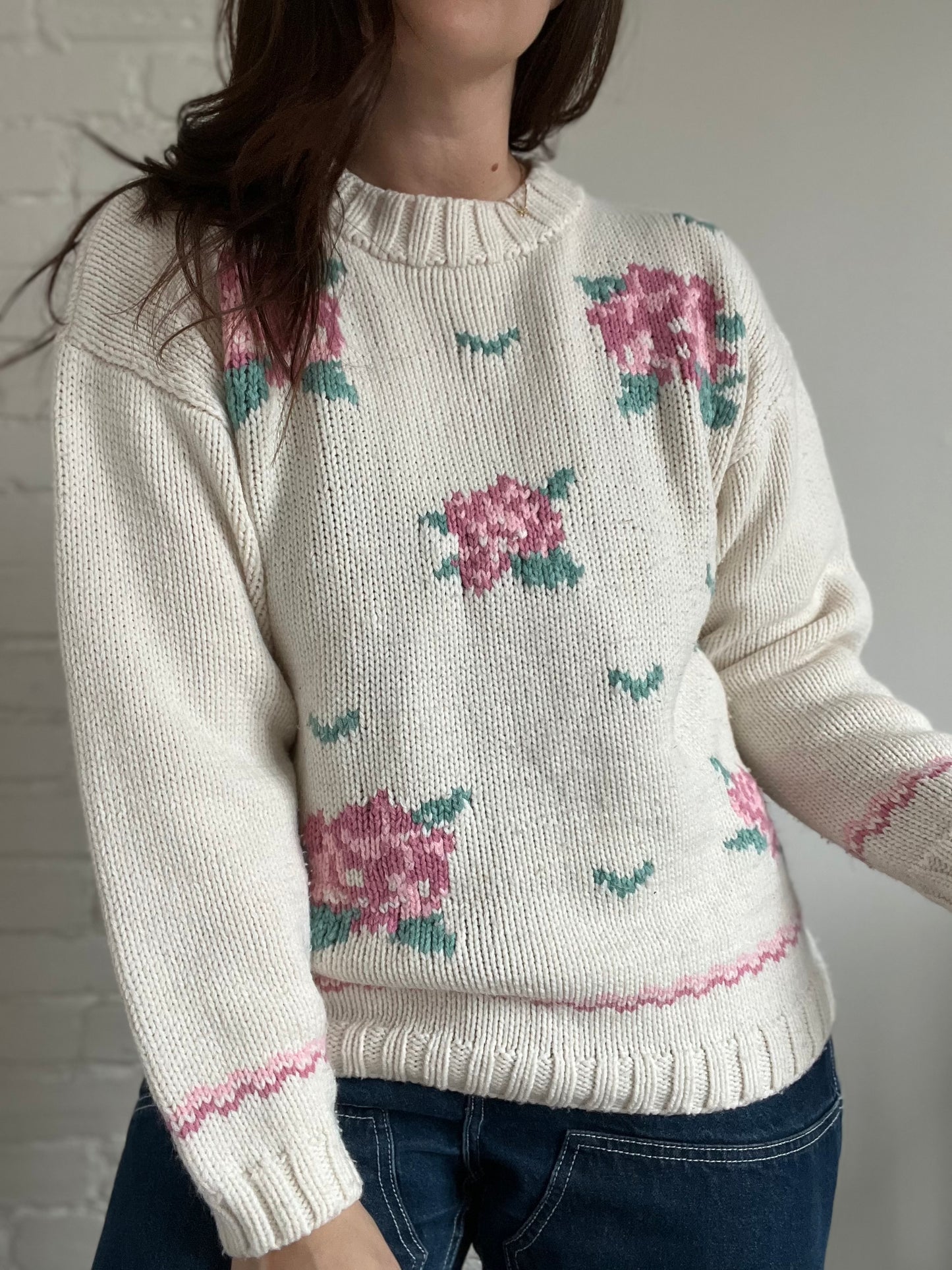 Soft Floral Knit Sweater - Size M