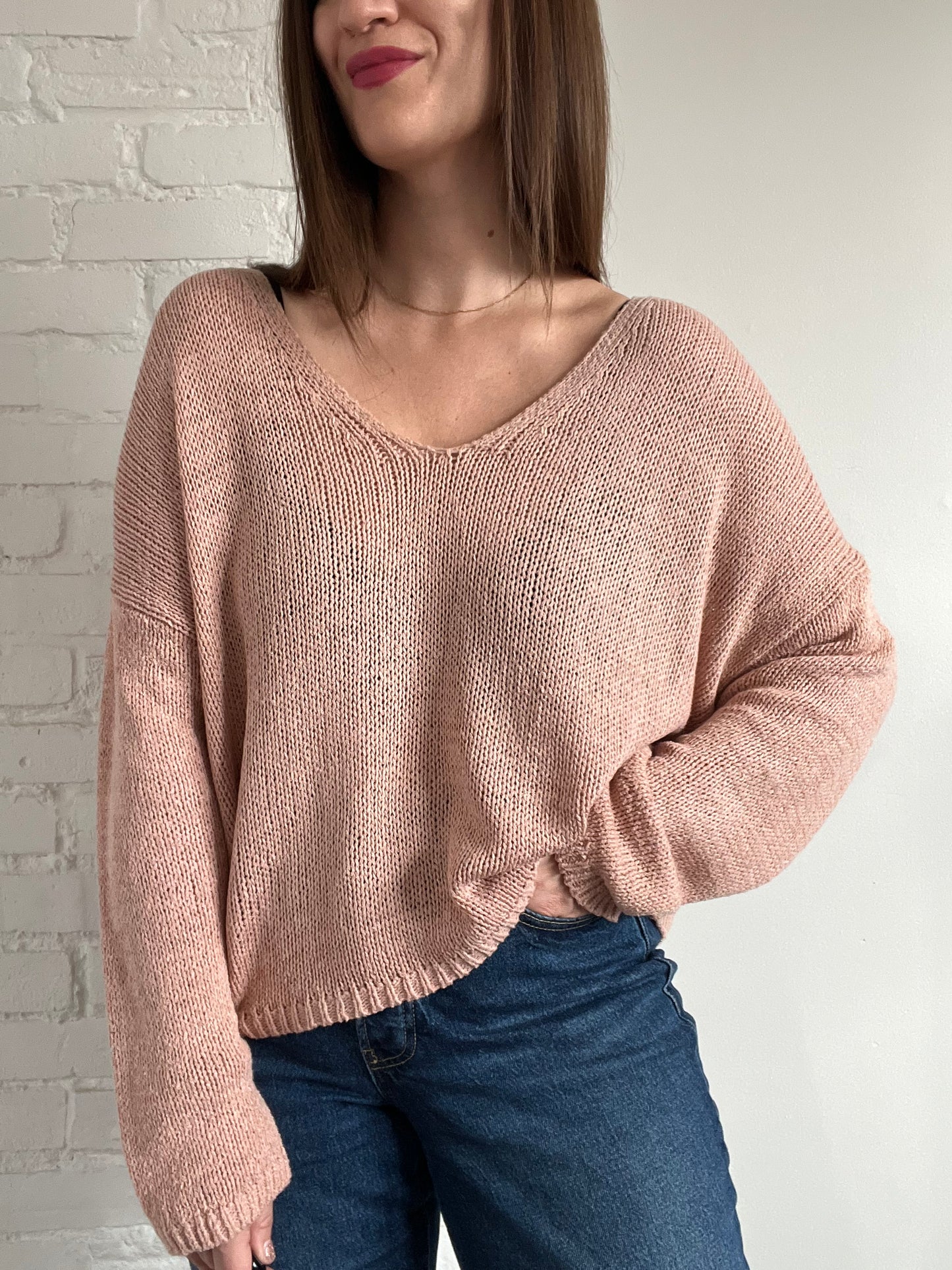 Cotton Blush Knit Sweater - L