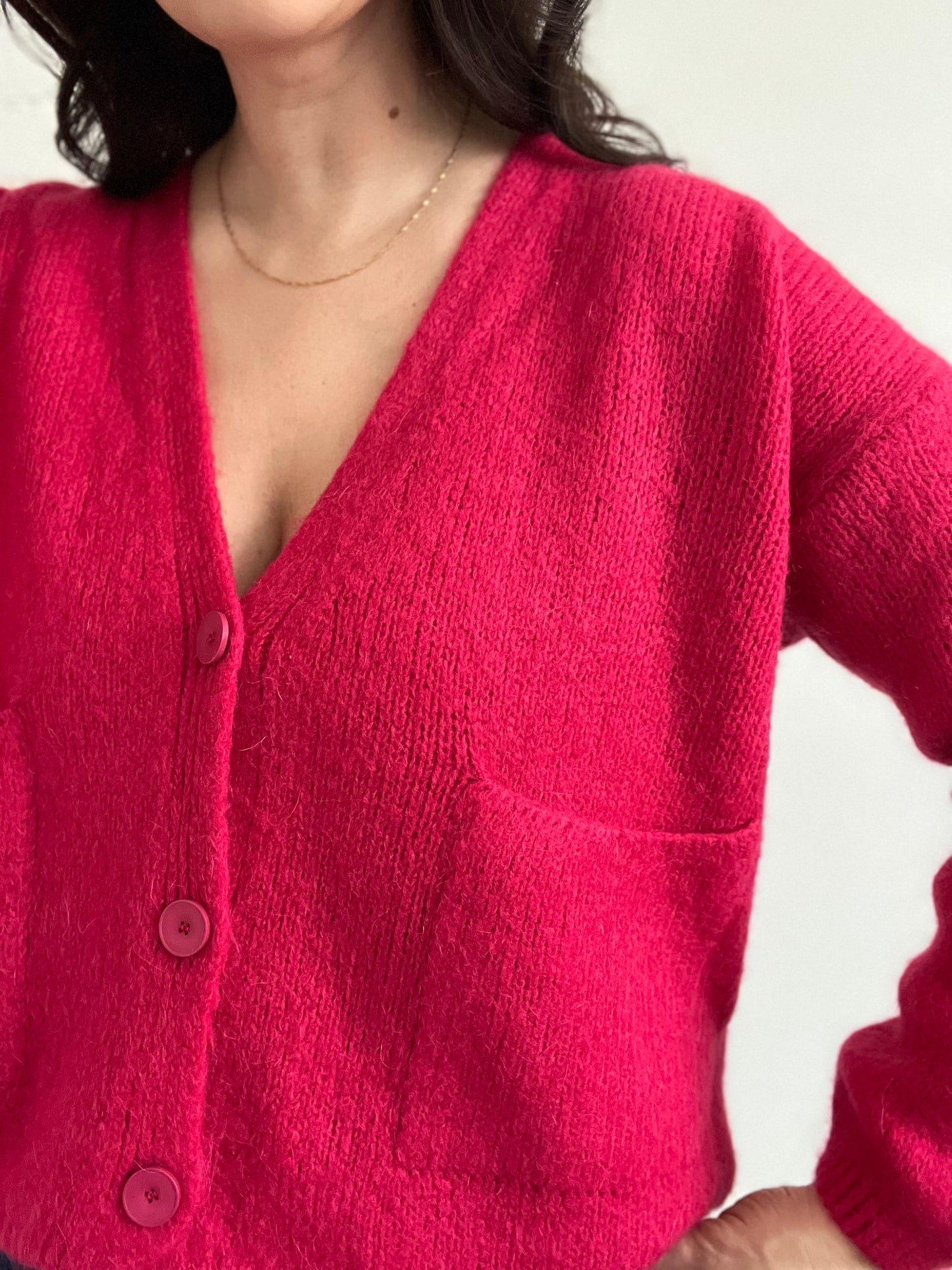 Chunky Pink Wool Cardigan - M/L