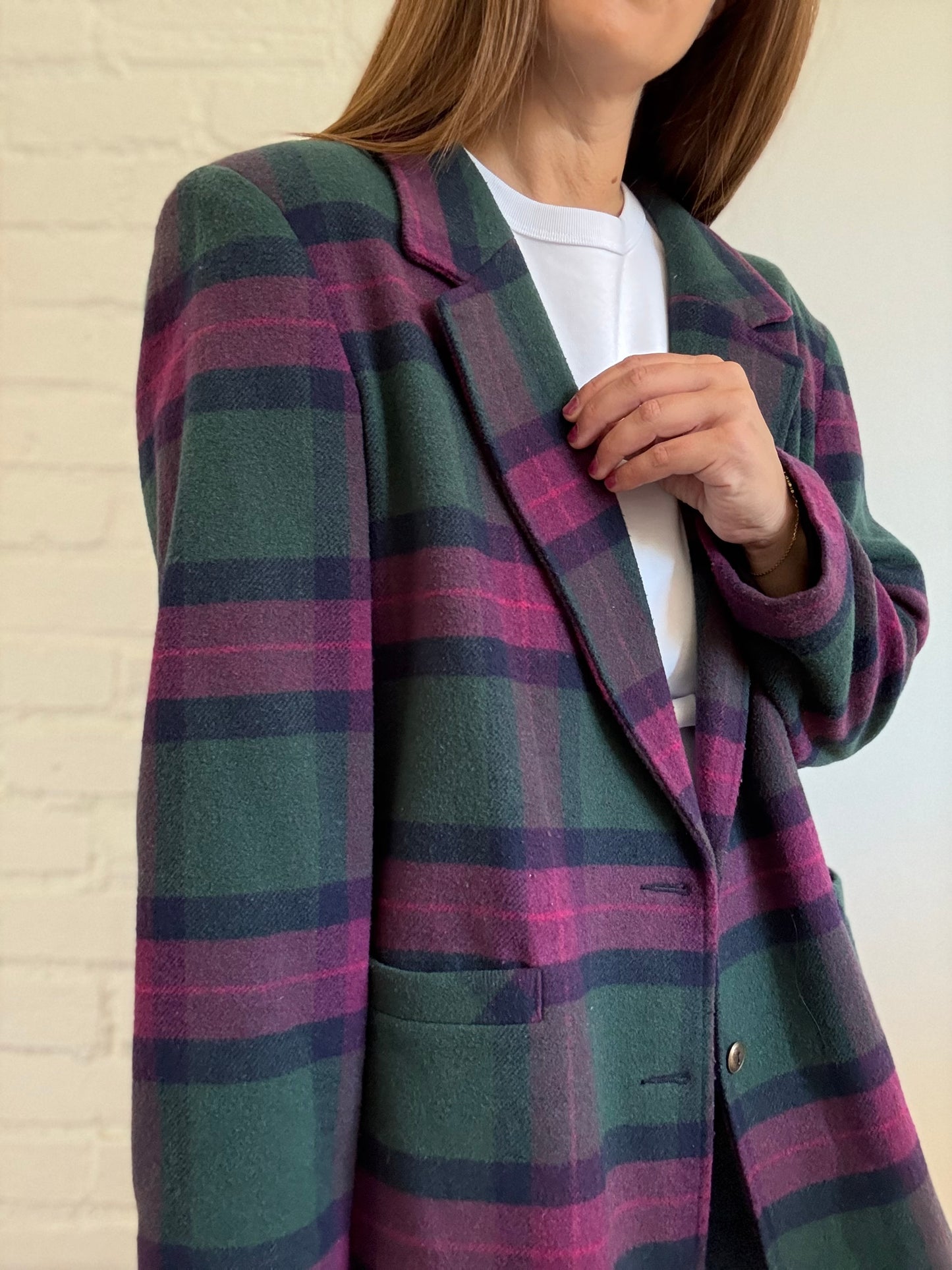 Wool Plaid Menswear Blazer - Size 16 or XL