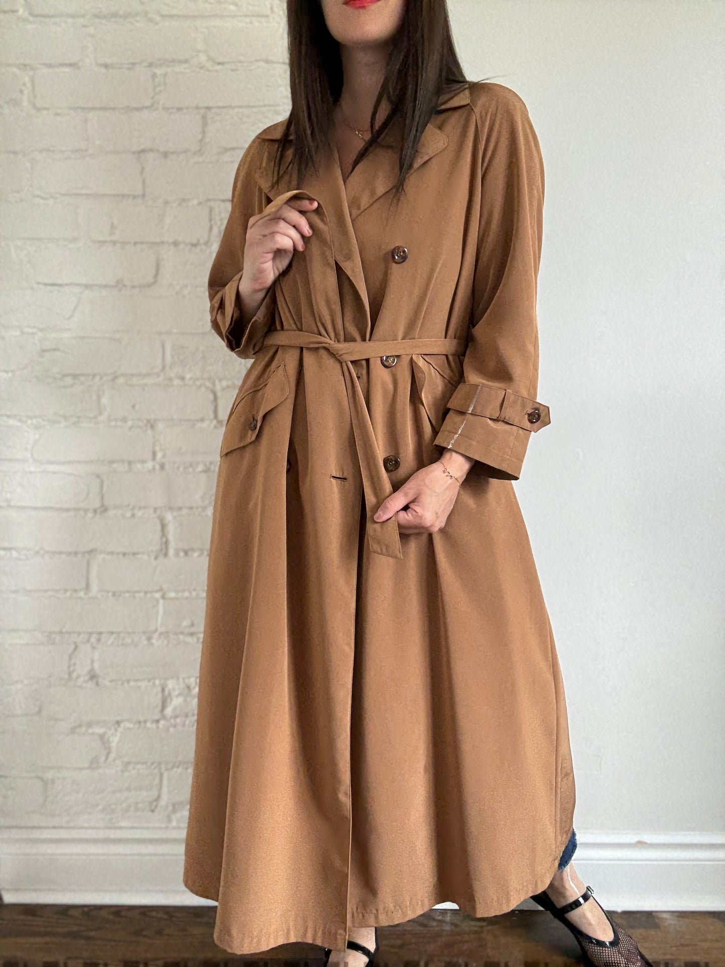 Detailed Camel Trench Coat - Size L